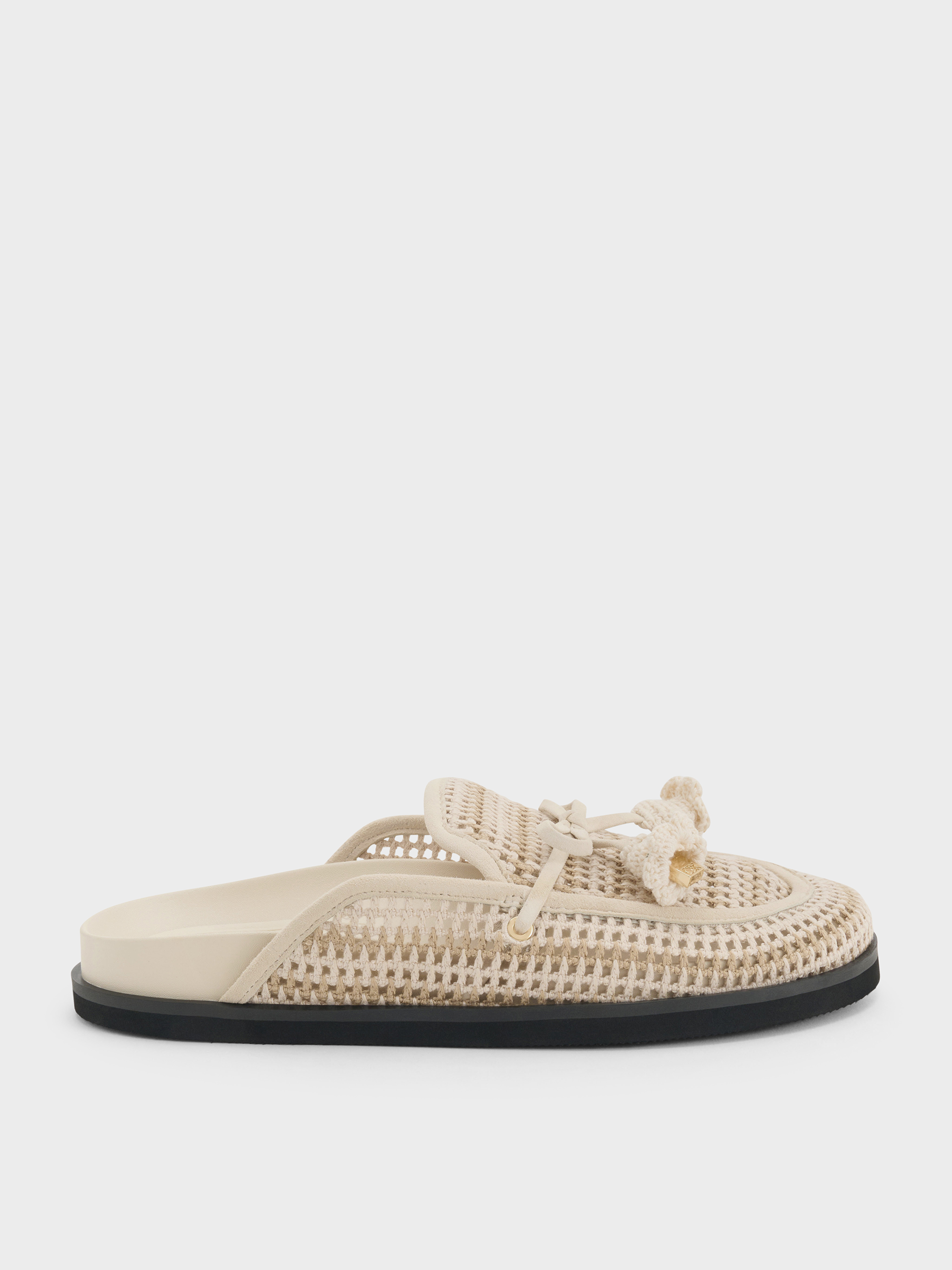 Charles & Keith - Crochet & Suede Flower Mules