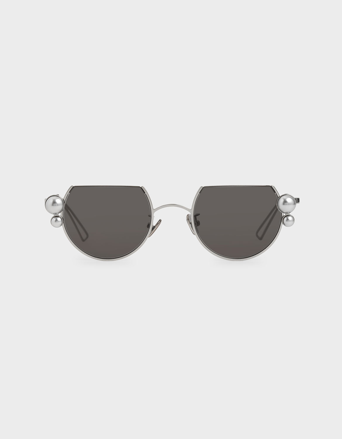 

Swarovski® Crystal Pearl Embellished Cut-Off Round Sunglasses, Silver