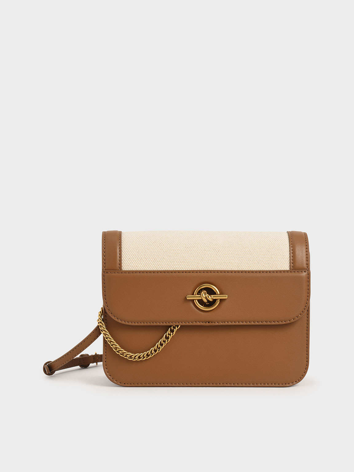 

Metallic Accent Chain Handle Bag, Ivory