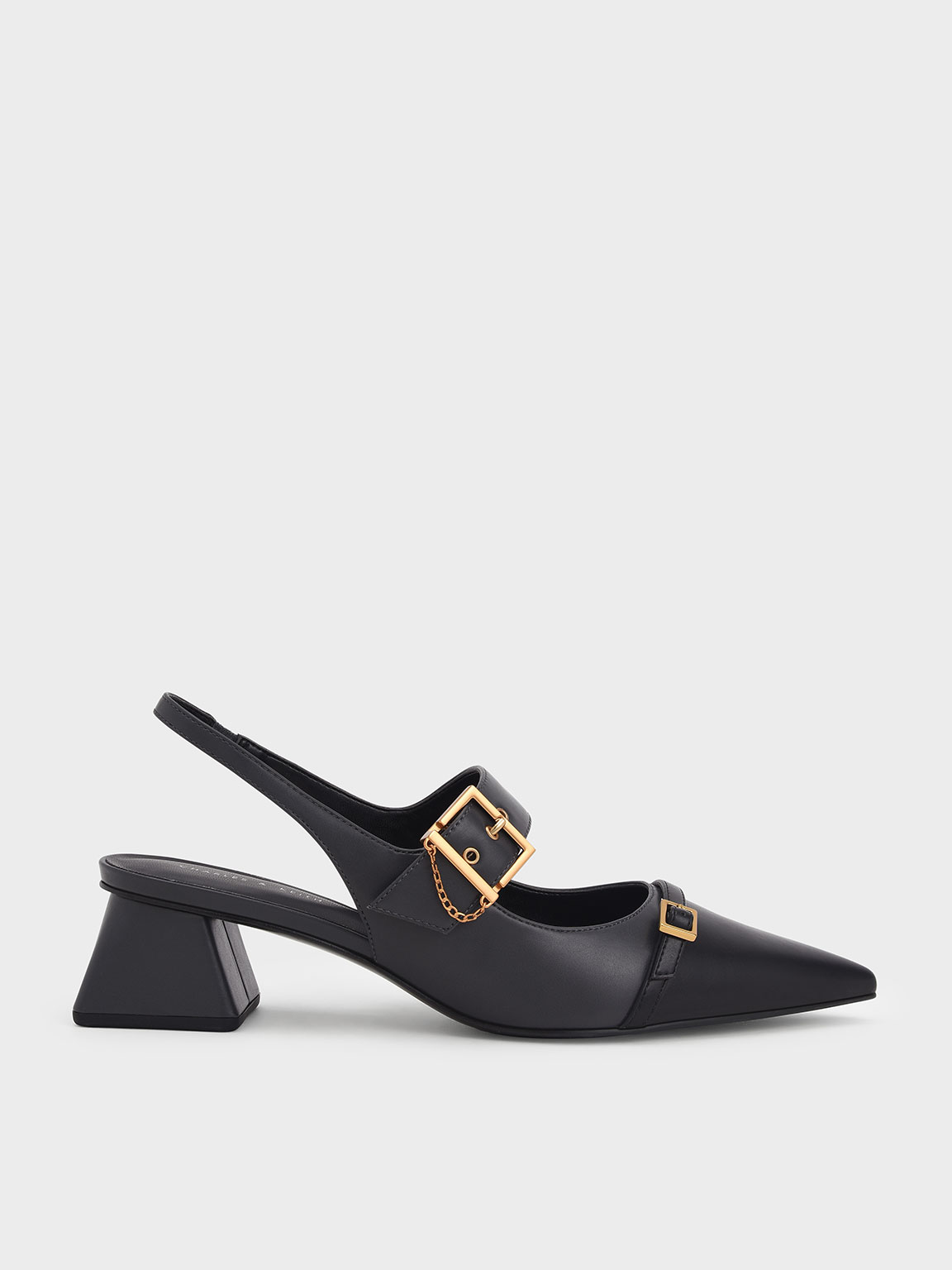 

Double Buckle Flare Heel Slingback Pumps