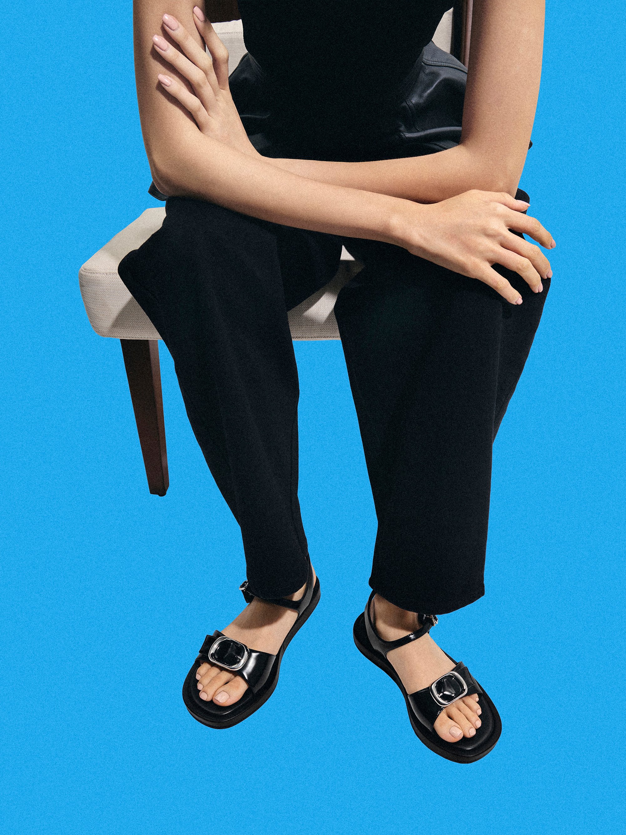 Buckled Slingback Sandals, Black Box, hi-res
