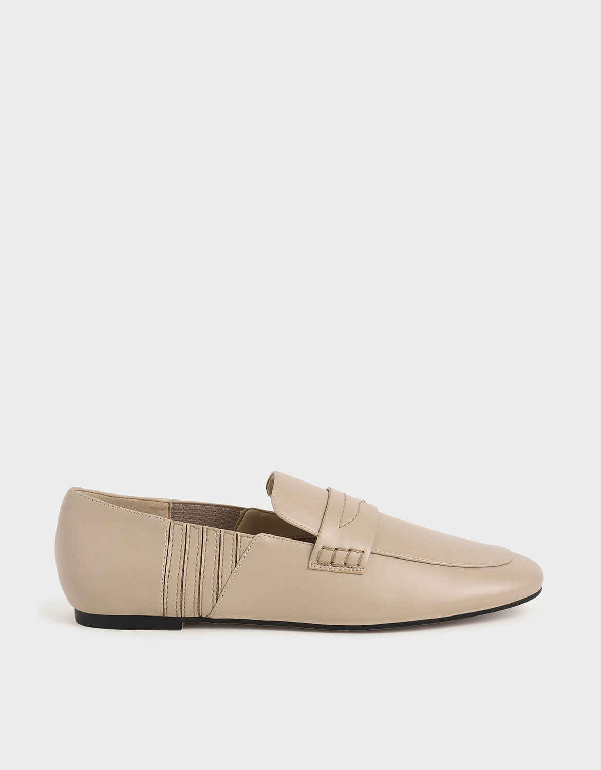 

Stitch-Trim Penny Loafers, Beige