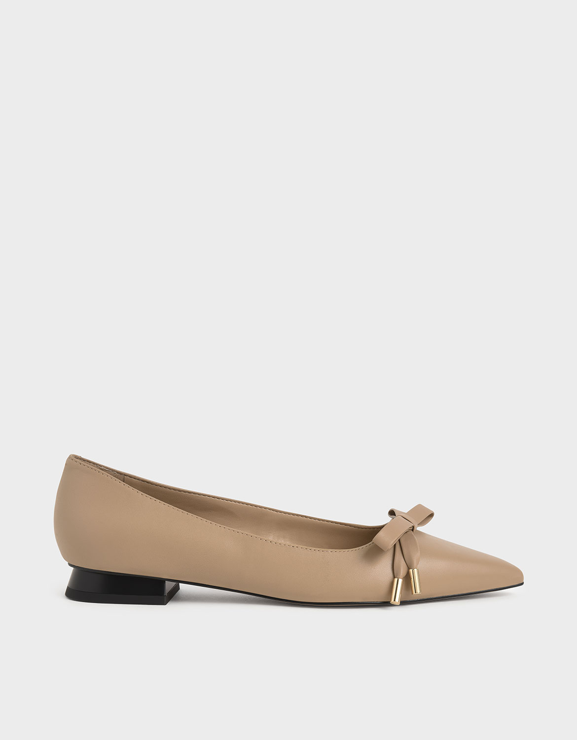 

Leather Bow Ballerina Flats, Nude