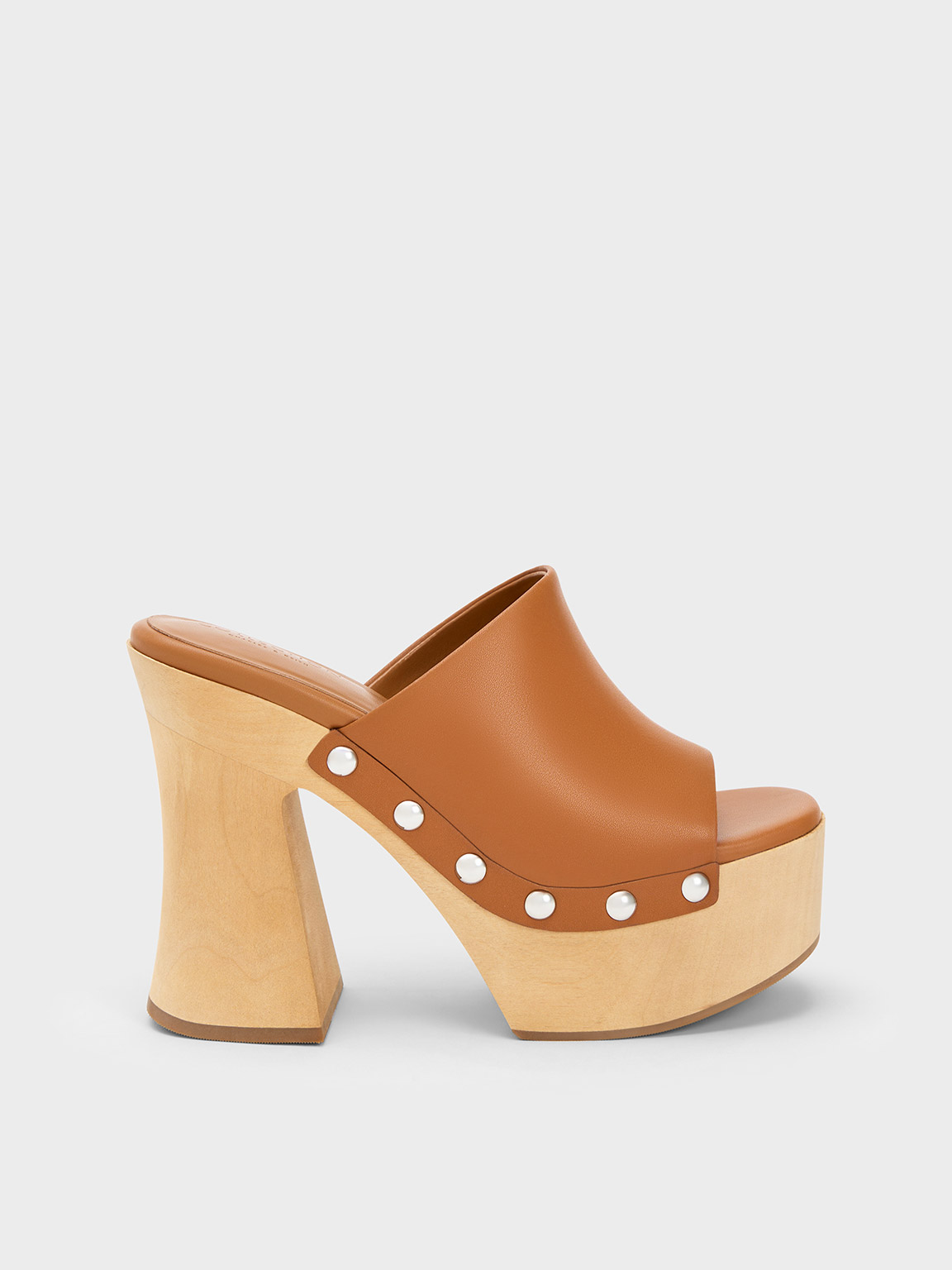 Charles & Keith Tabitha Leather Platform Clogs In Brown