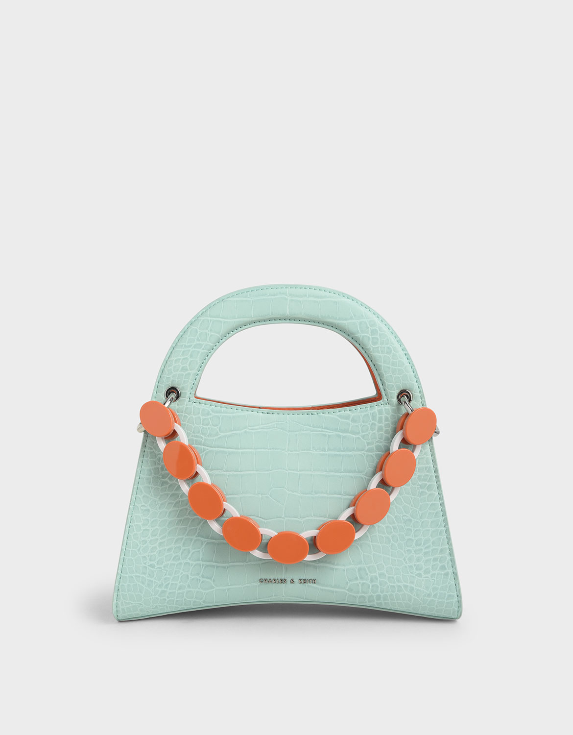 

Croc-Effect Acrylic Top Handle Sculptural Bag