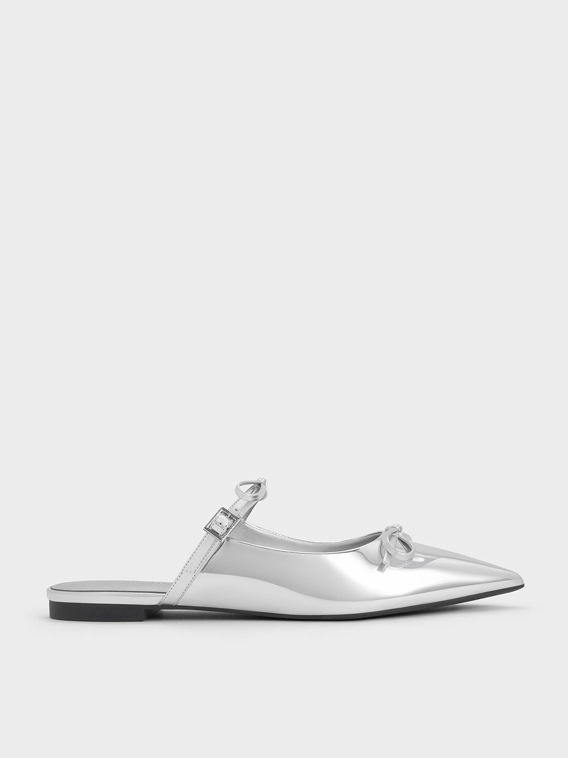Charles & Keith - Metallic Double-Bow Pointed-Toe Mules