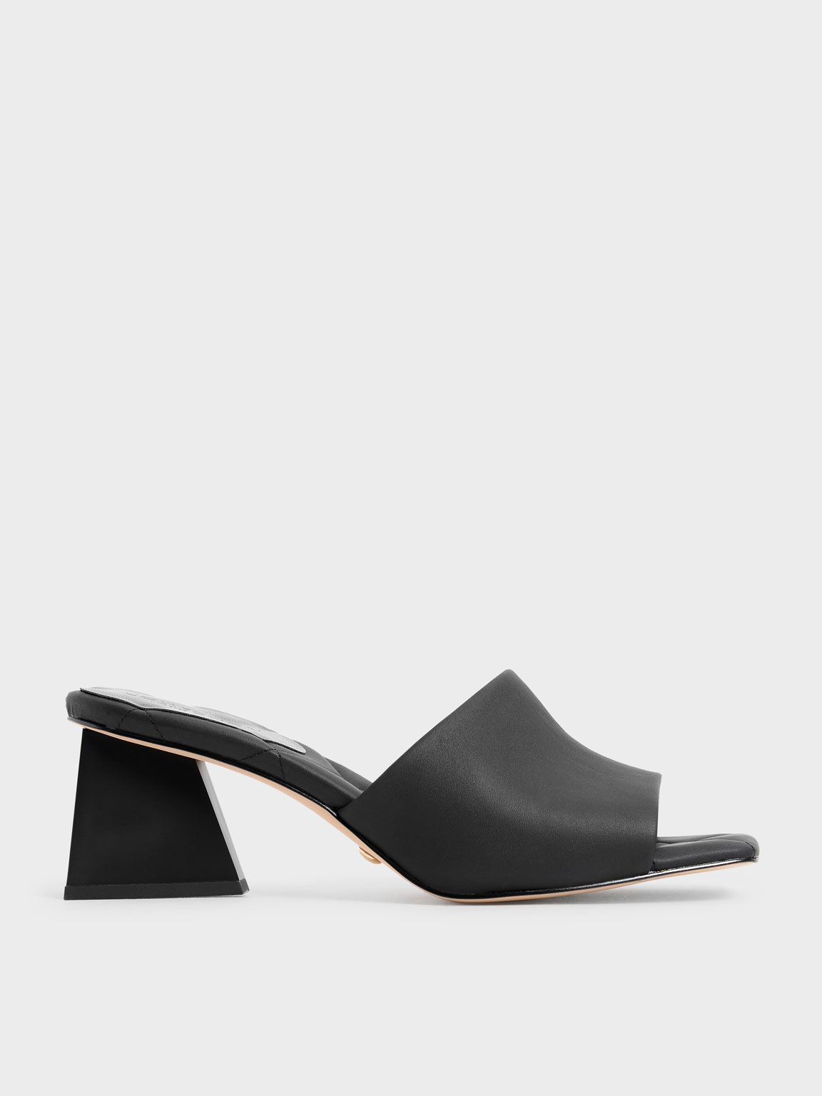 

Leather Trapeze Heel Mules, Black