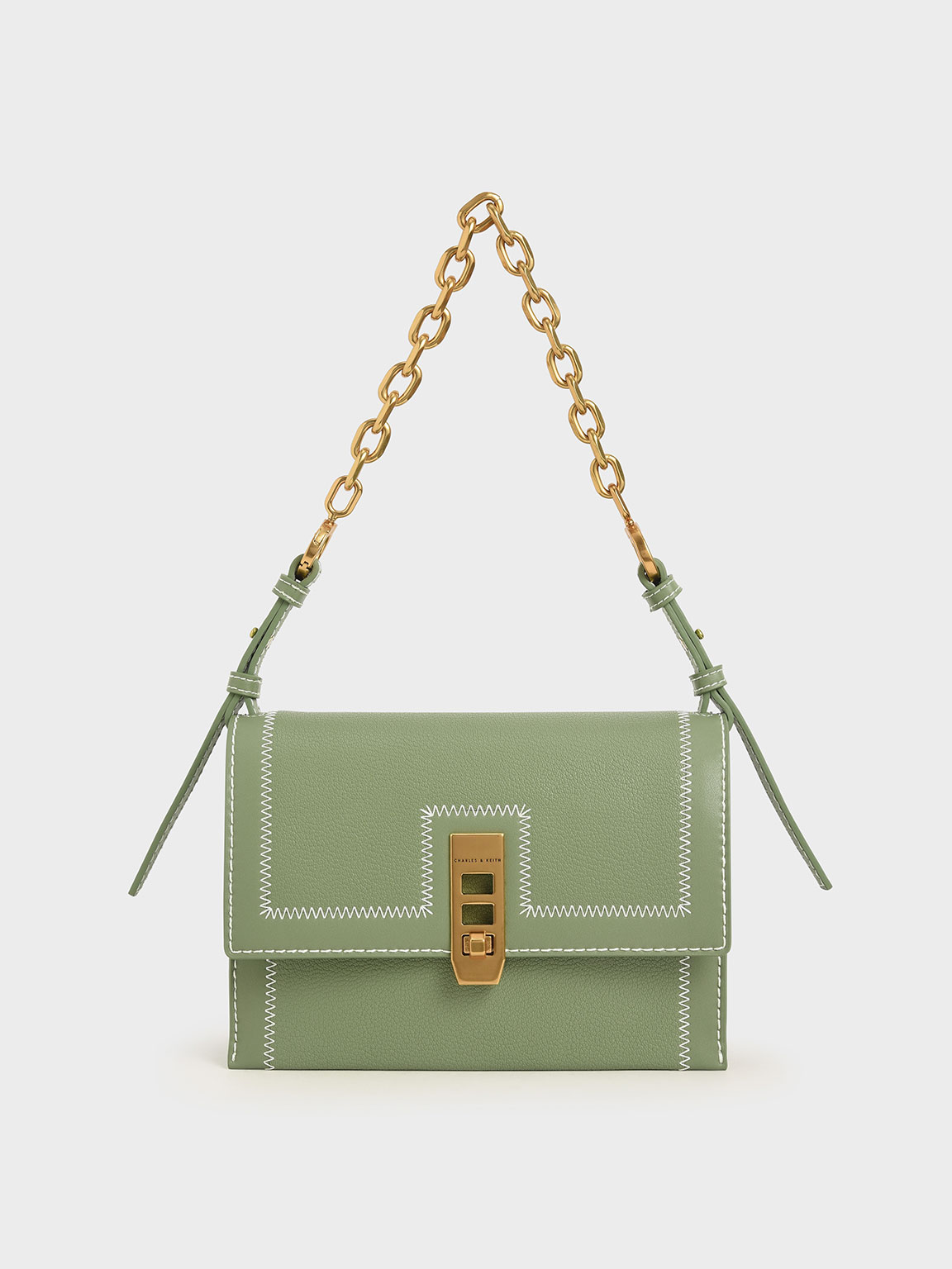 

Turn-Lock Chain Handle Bag, Sage green