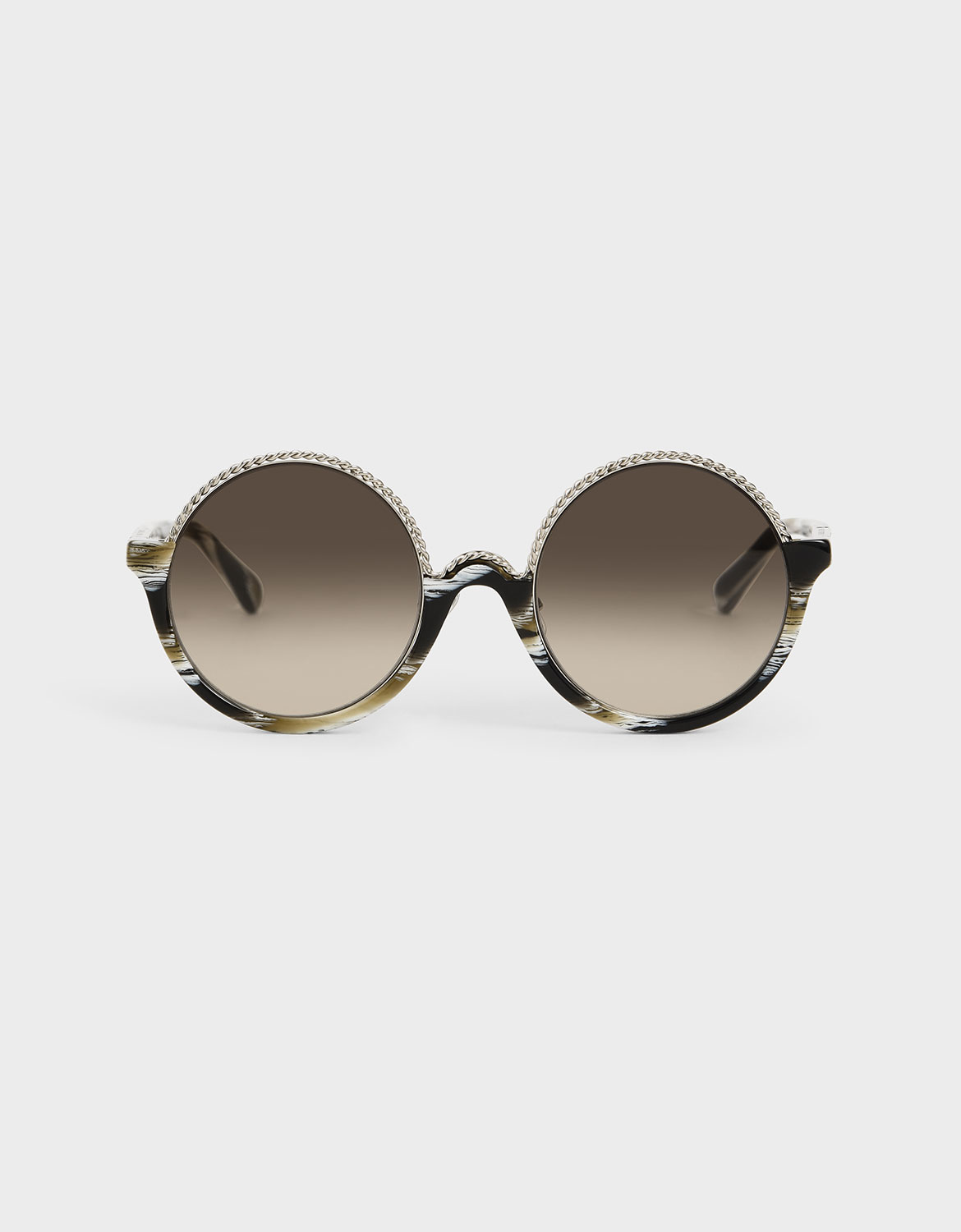 

Printed Half Frame Embellished Round Sunglasses, Multi