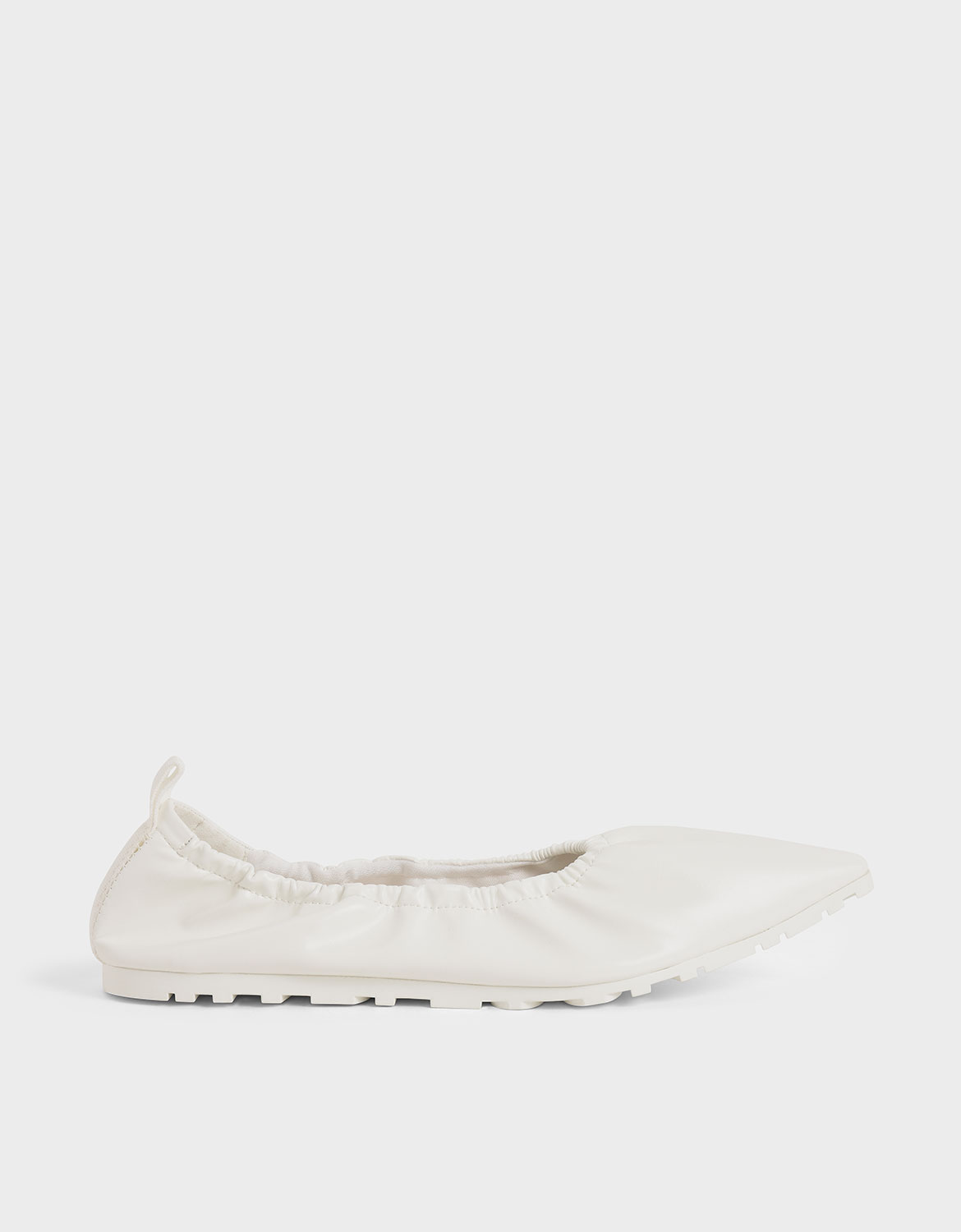 

Ruched Ballerina Flats, White