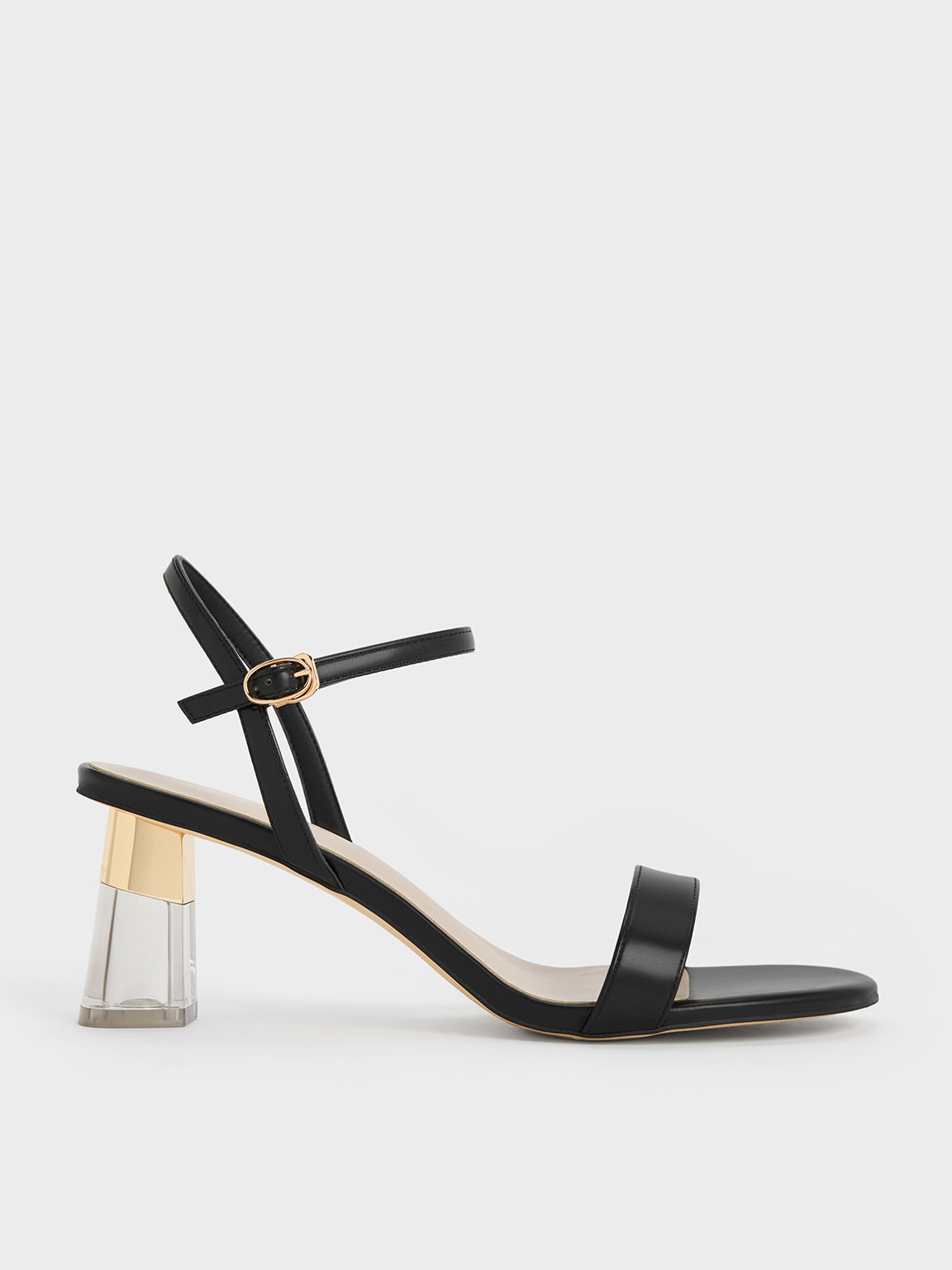 Charles & Keith Clear Trapeze Heel Sandals In Black