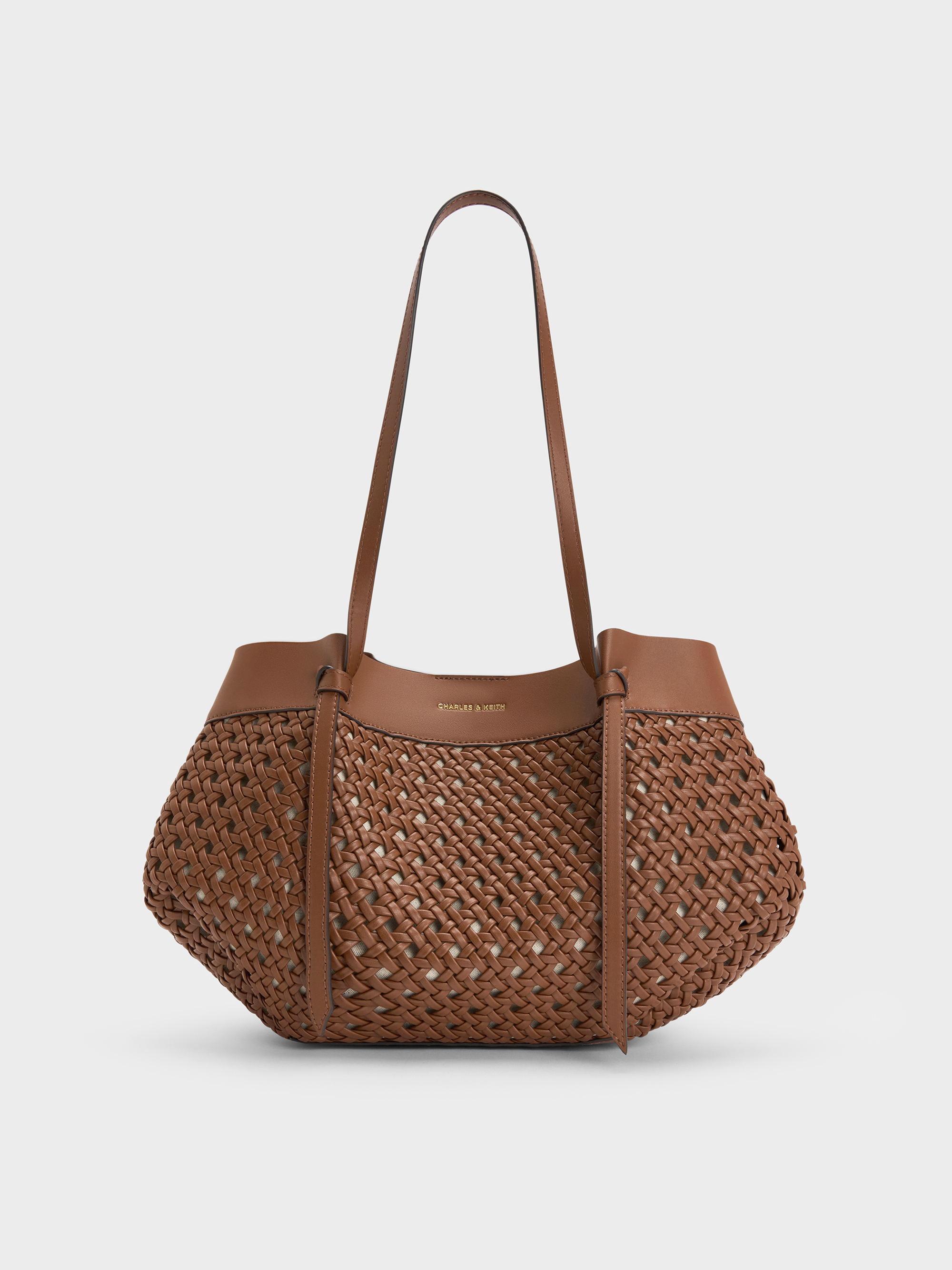 【新品】 Calla カルラ ウーブン トートバッグ - チョコレート Chocolate Calla Woven Tote Bag - CHARLES & KEITH UK