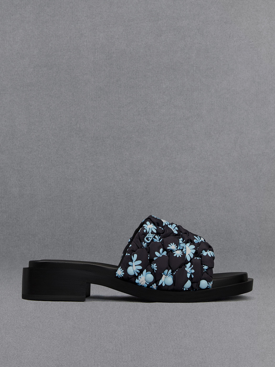 Nylon Puffy Floral-Print Sandals