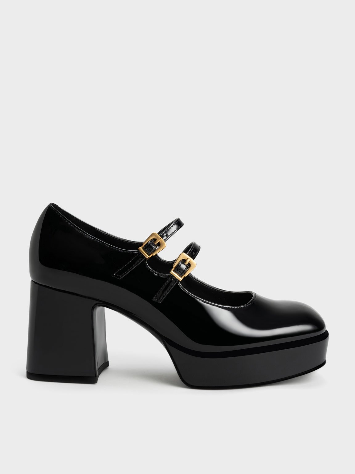 Charles & Keith Patent Block Heel Mary Janes In Black