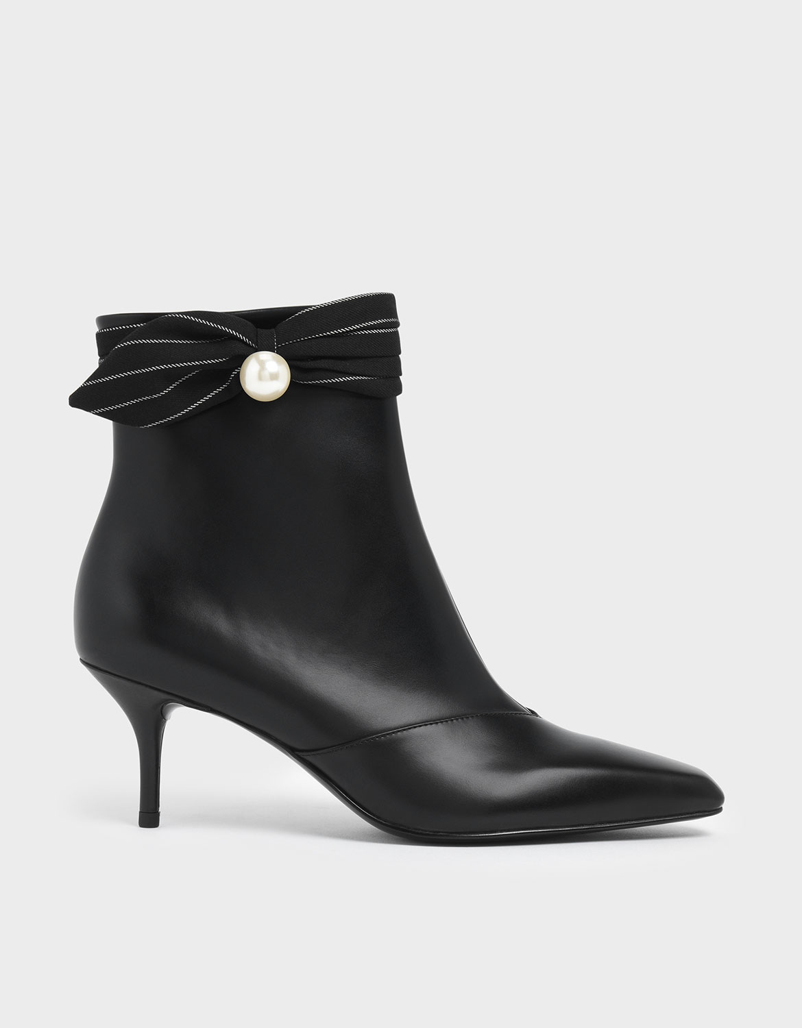 

Pinstripe Ruched Embellished Ankle Boots, Black