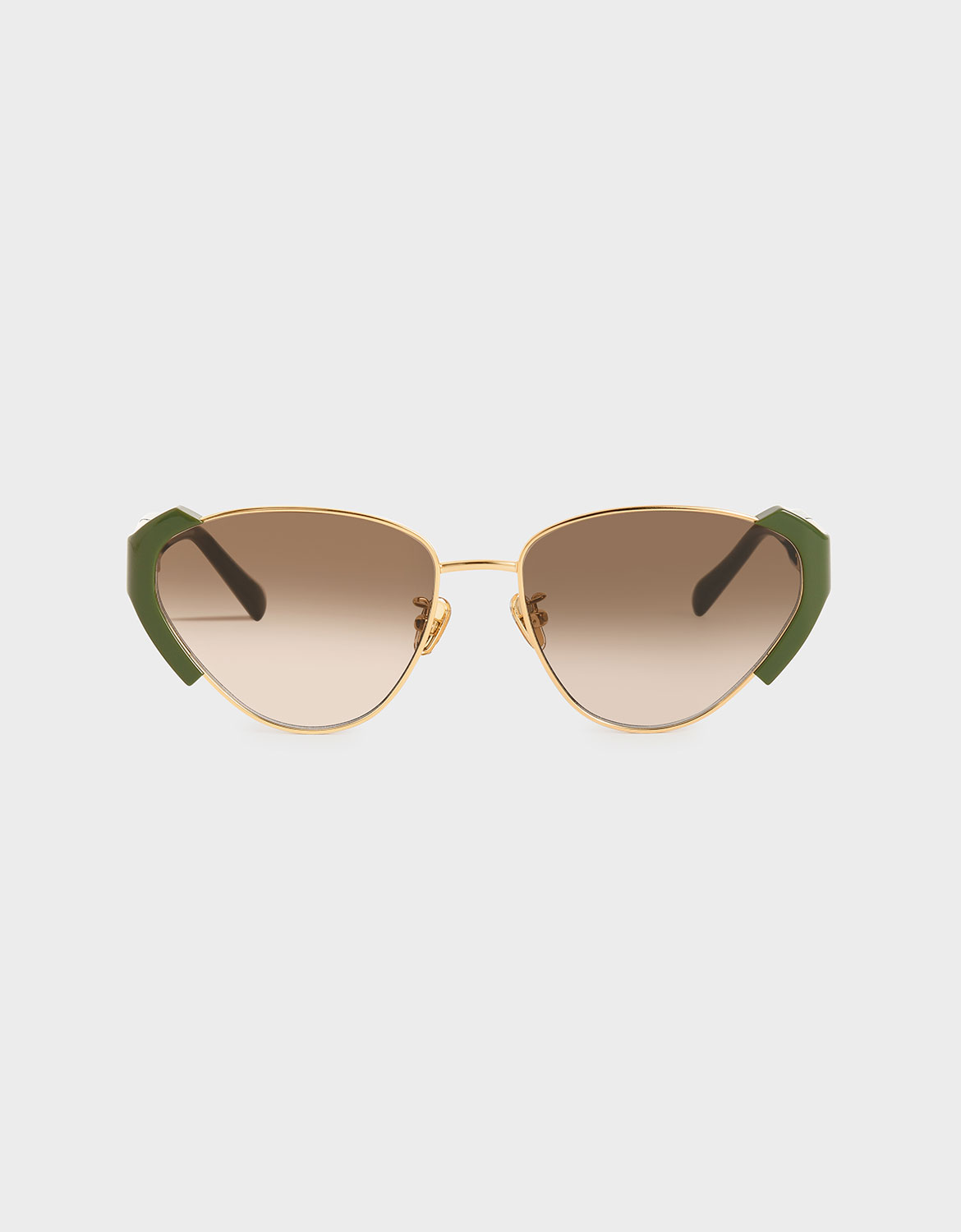 

Acetate Striped Cat-Eye Sunglasses, Olive