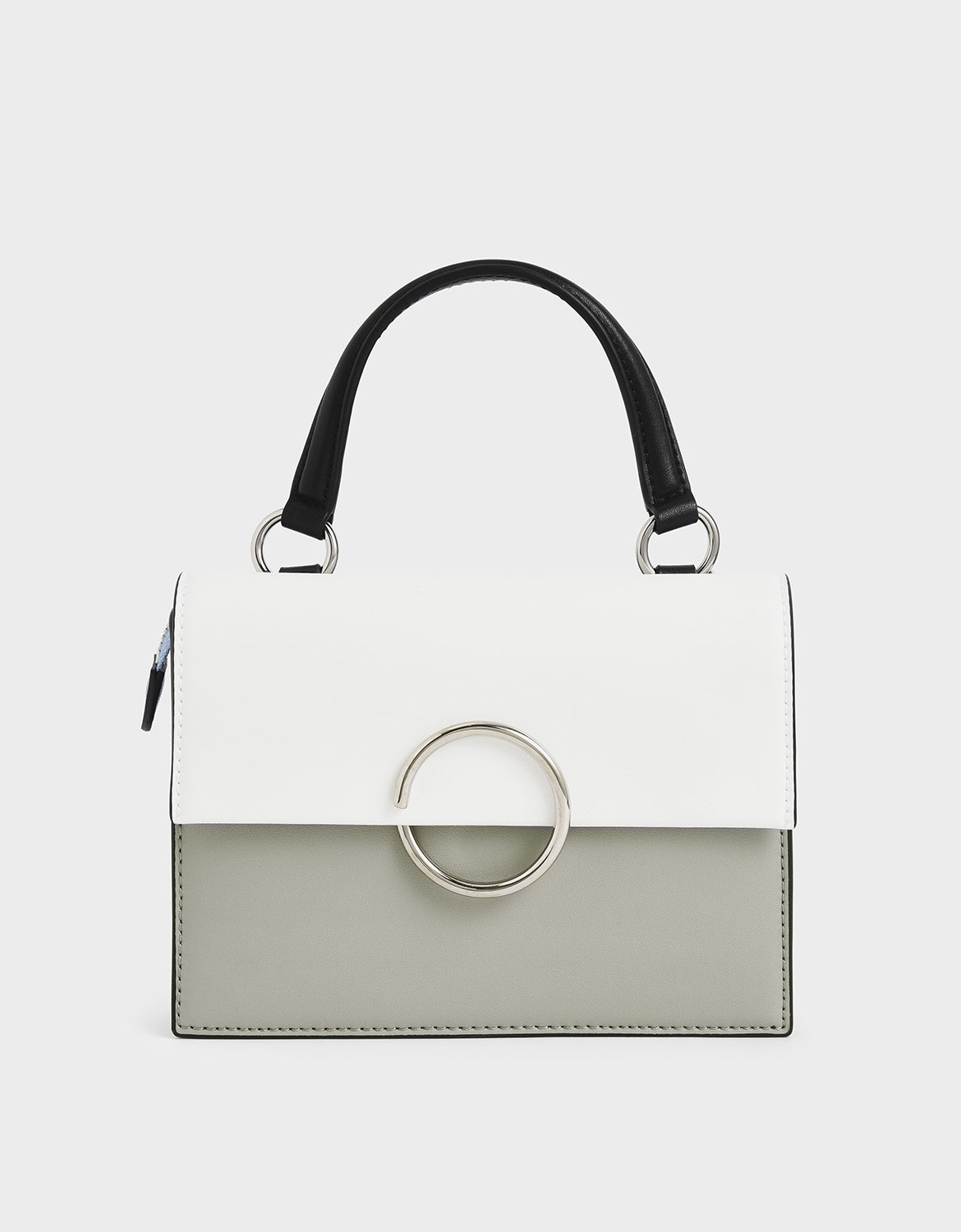 

Two-Tone Ring Detail Top Handle Bag, Grey