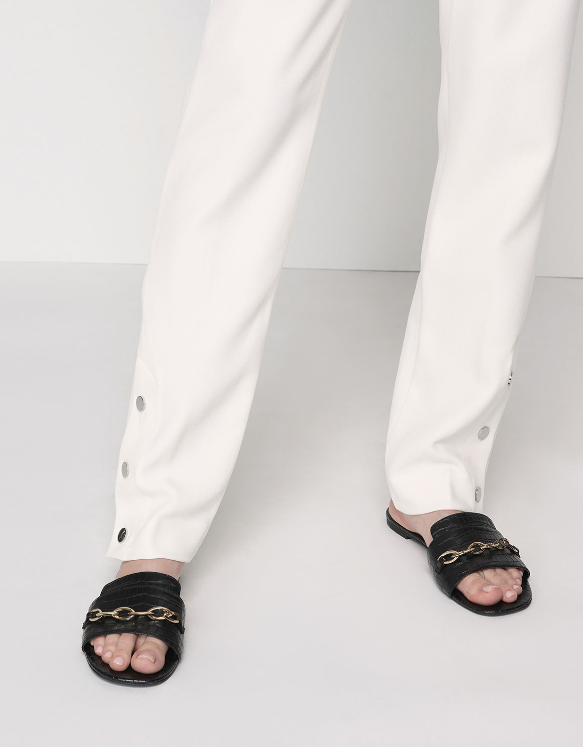 

Croc-Effect Chain Link Slide Sandals, Black