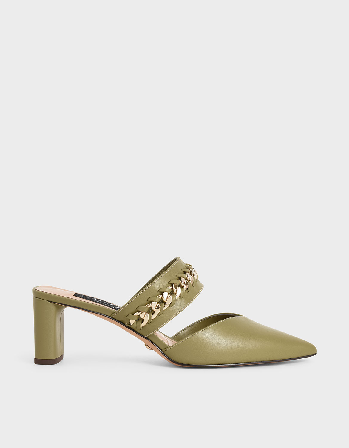 

Leather Chain-Link Mules, Military green