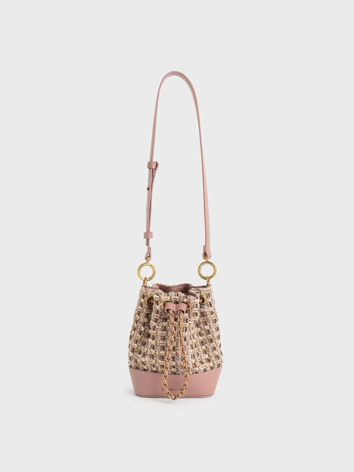 

Chunky Chain Tweed Bucket Bag, Blush