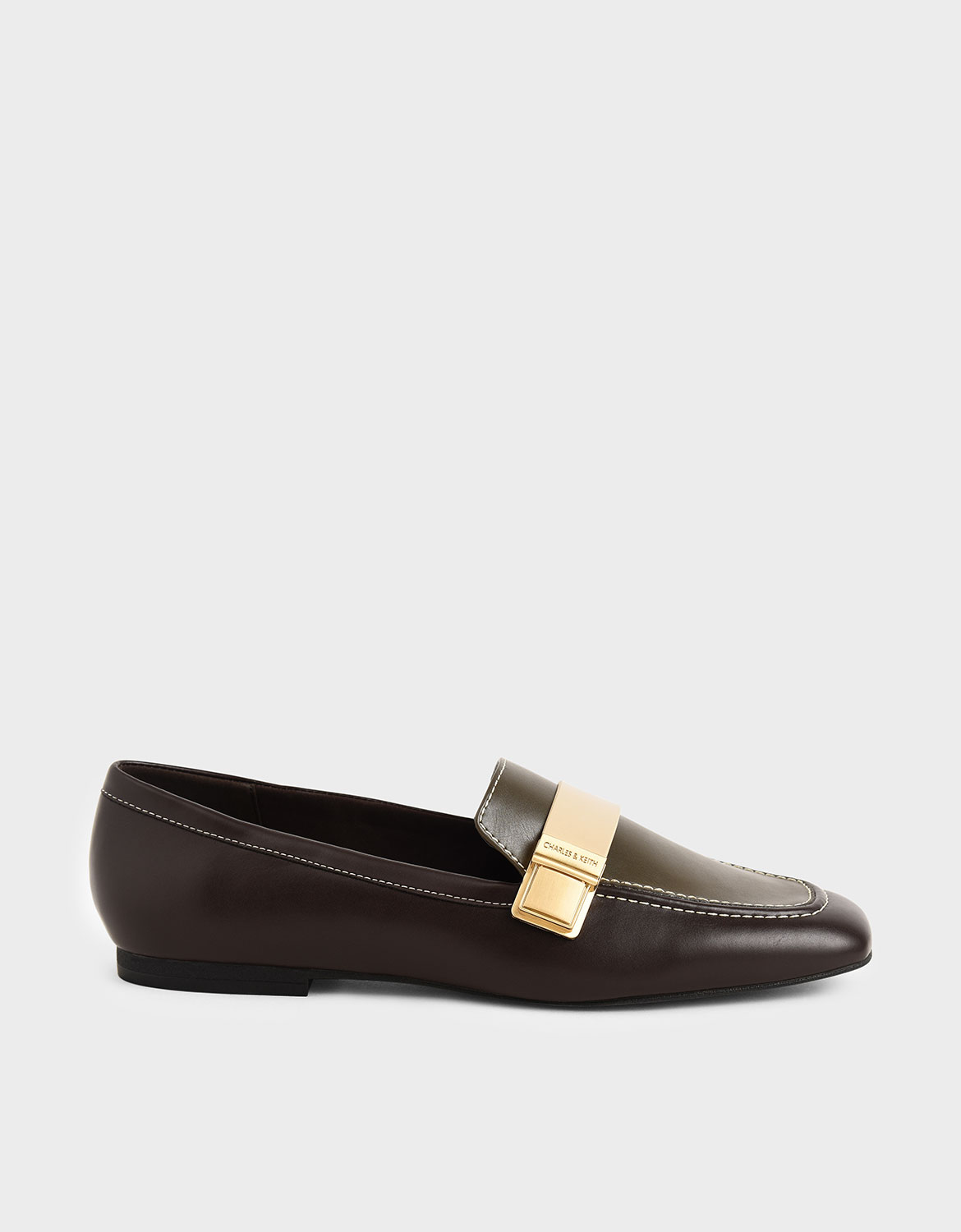 

Metallic Buckle Penny Loafers, Dark brown
