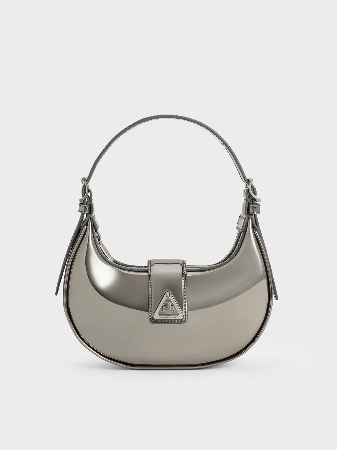 Charles & Keith - Trice Metallic Accent Belted Shoulder Bag In Pewter