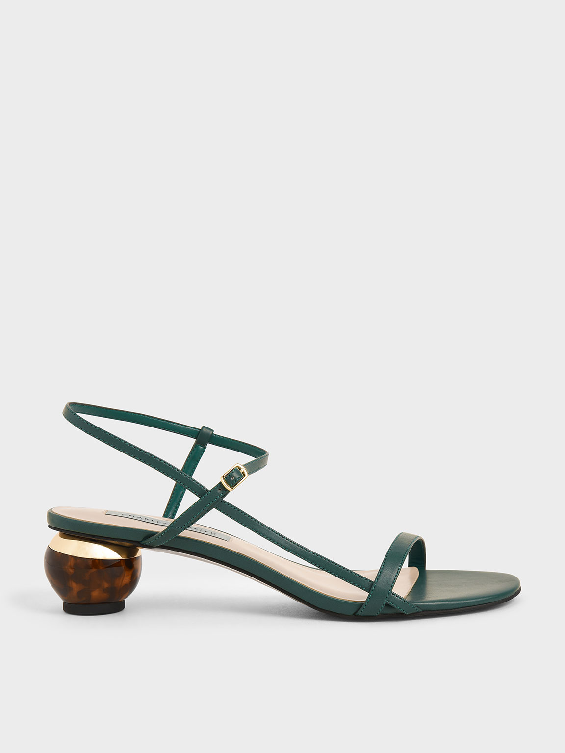 

Sculptural Heel Ankle Strap Sandals, Green