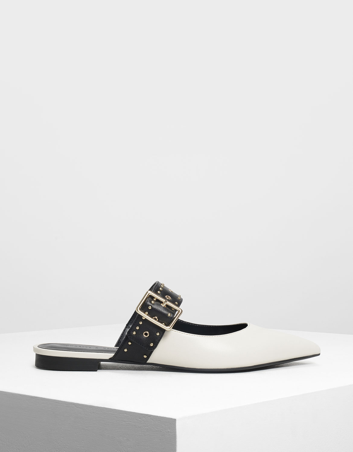 

Studded Buckle Mules, Chalk
