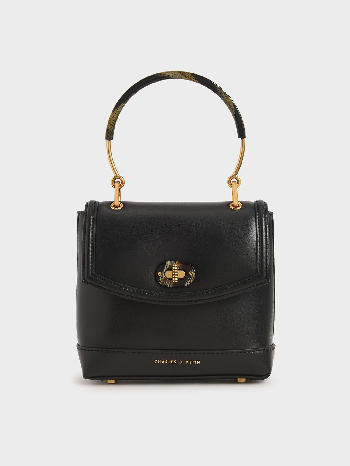 

Stone-Embellished Top Handle Bag, Black