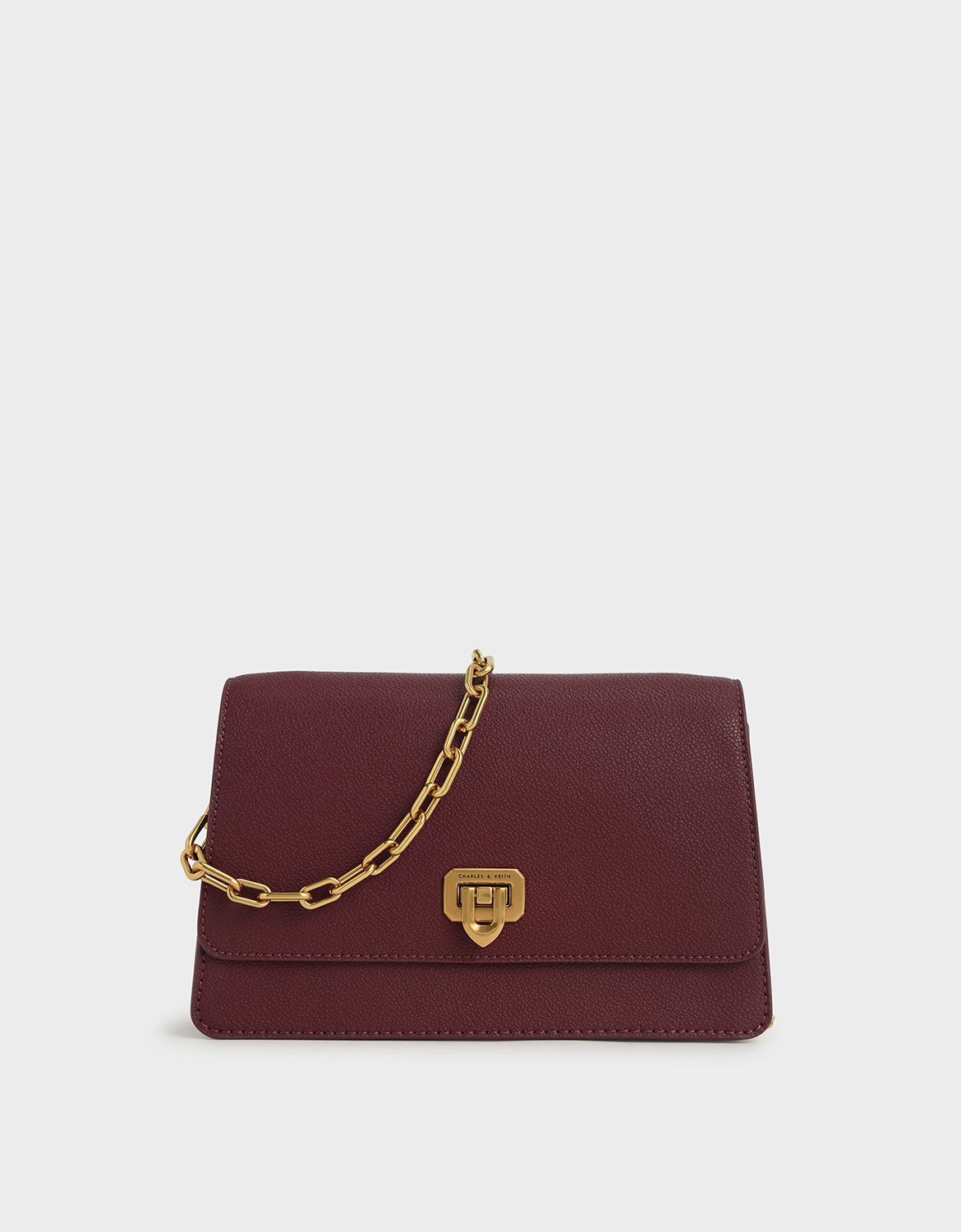 

Double Chain Link Push-Lock Bag, Burgundy