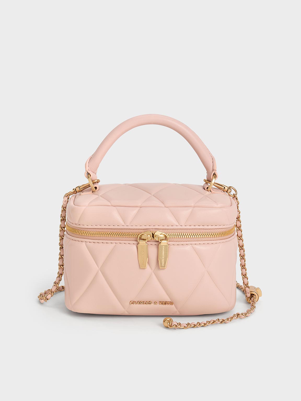 Charles & Keith - Arwen Quilted Top Handle Vanity Bag In Light Pink
