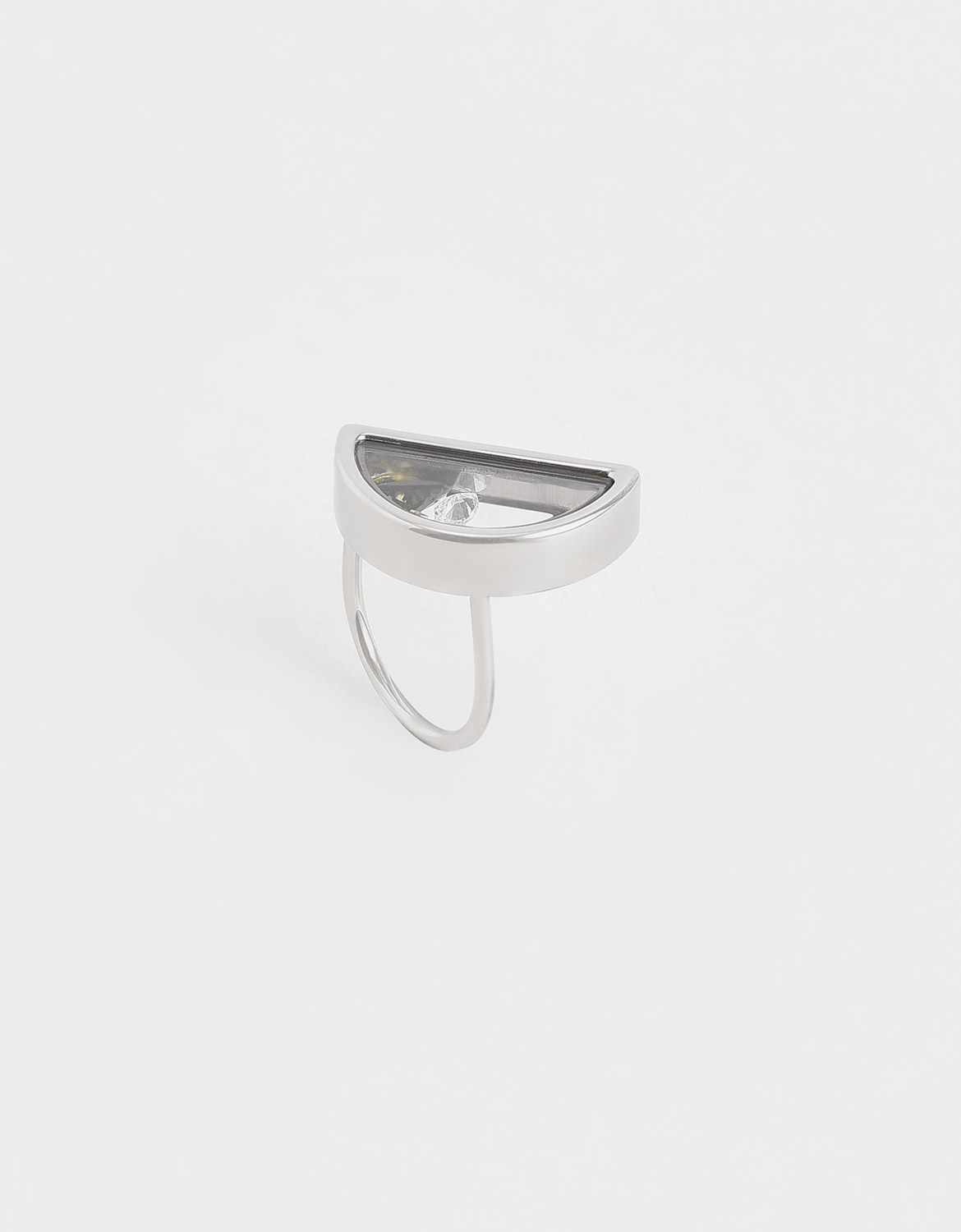 

Semi-Circle Floating Locket Ring, Silver