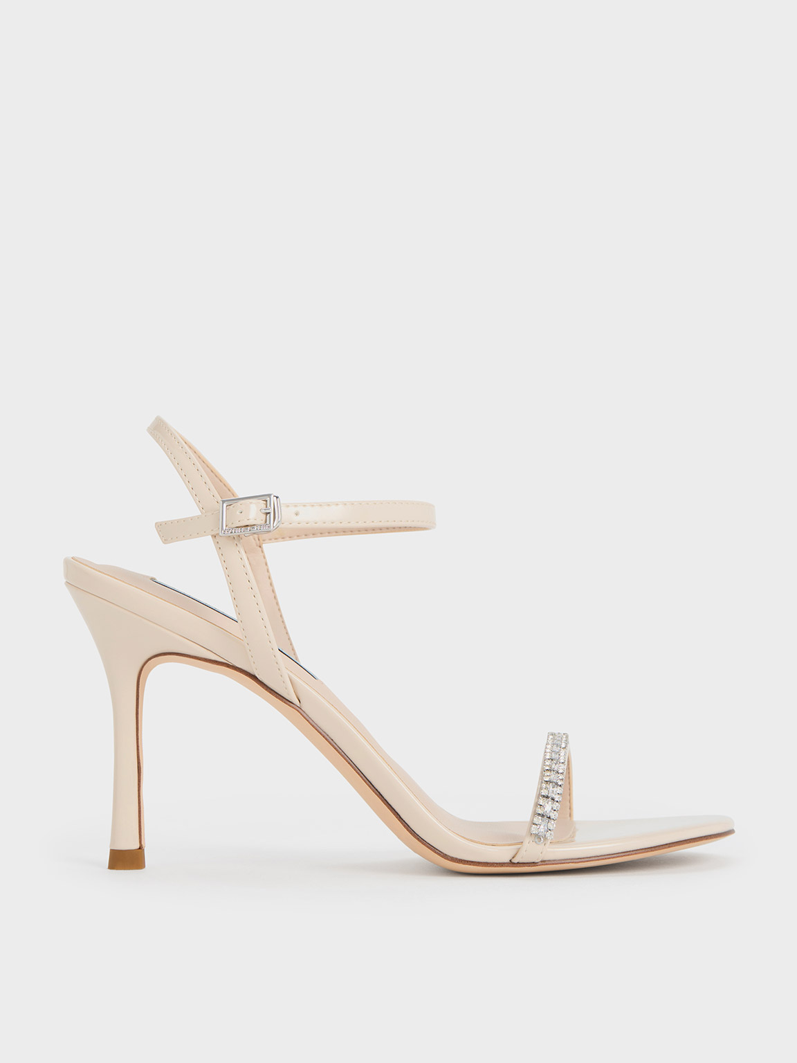 Charles & Keith Ambrosia Patent Gem-embellished Ankle-strap Pumps In Cream