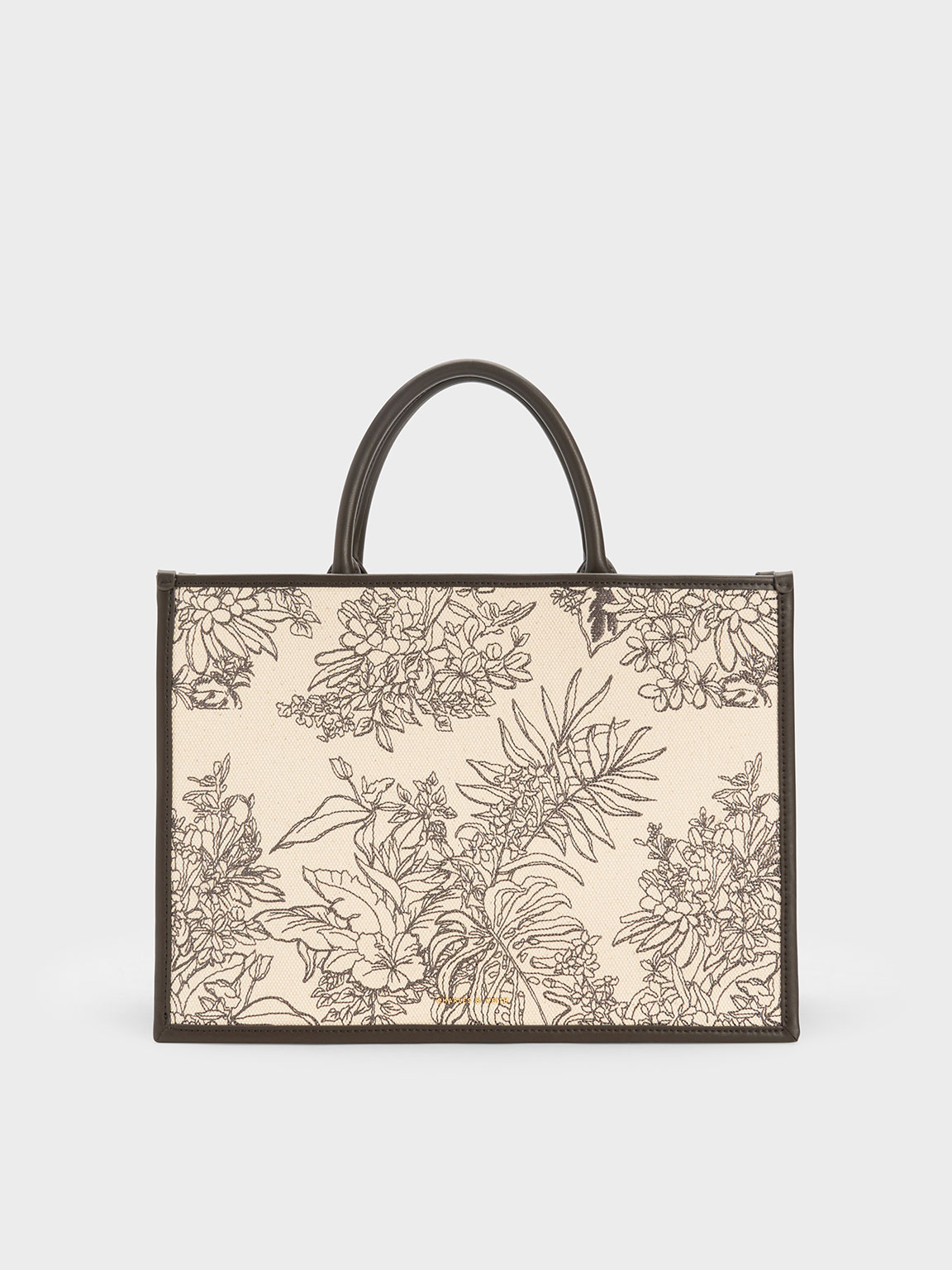 Charles & Keith Floral Illustrated Canvas Tote Bag In Dark Moss | ModeSens