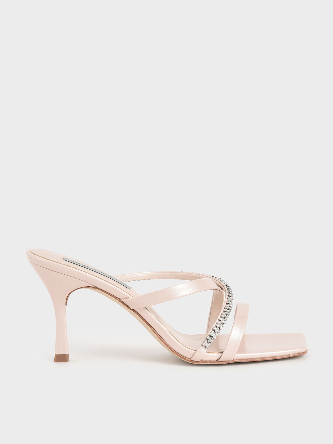 

Gem-Embellished Strappy Mules, Nude