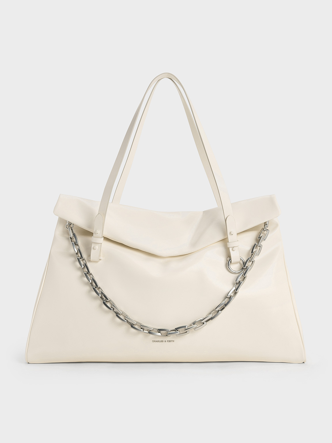 Charles & Keith - Andromeda Chunky-chain Trapeze Xl Tote Bag In Cream
