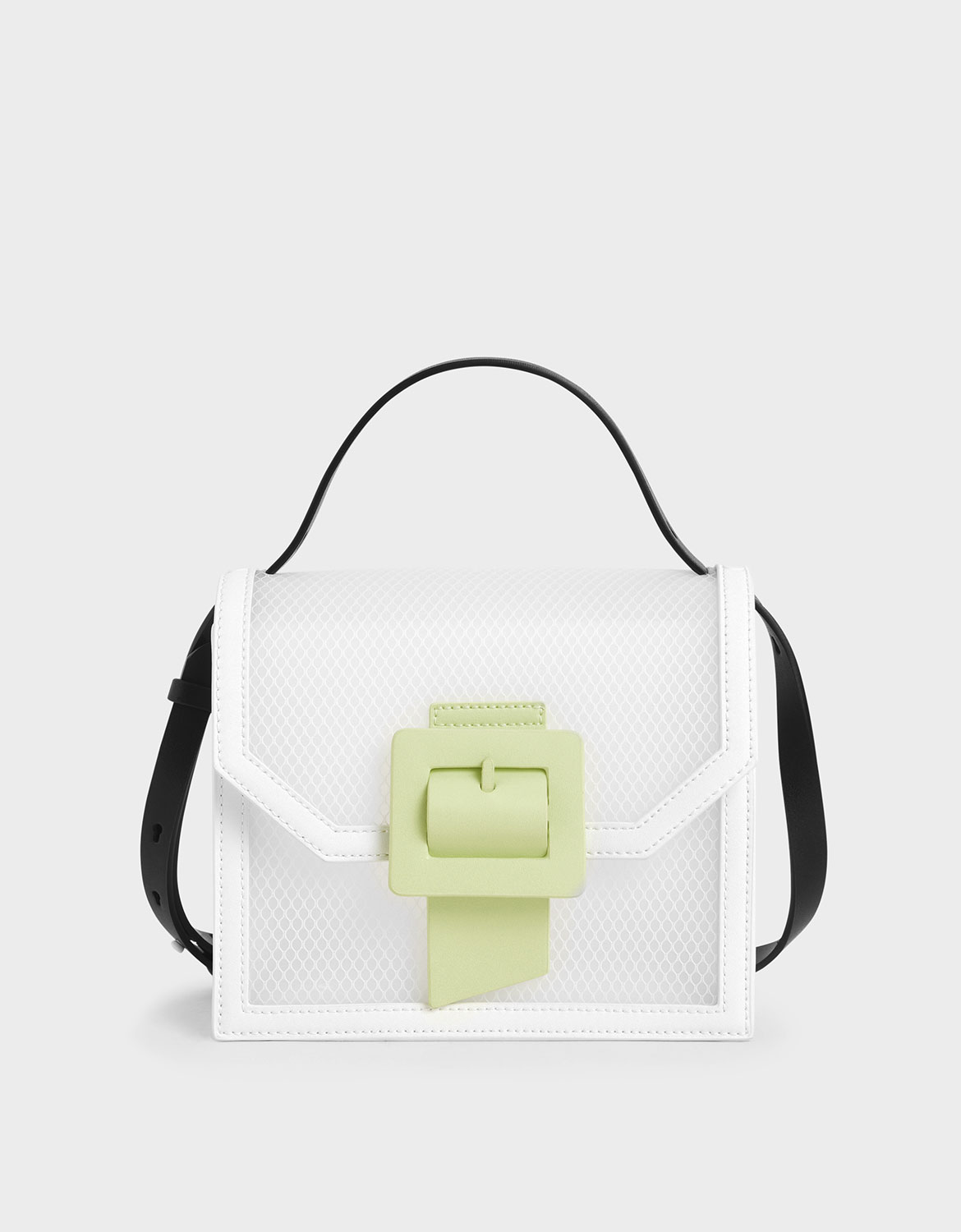 

See-Through Effect Buckled Bag, White
