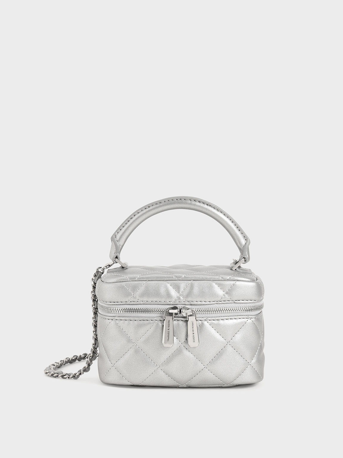 

Girls' Two-Way Zip Metallic Quilted Bag, Silver