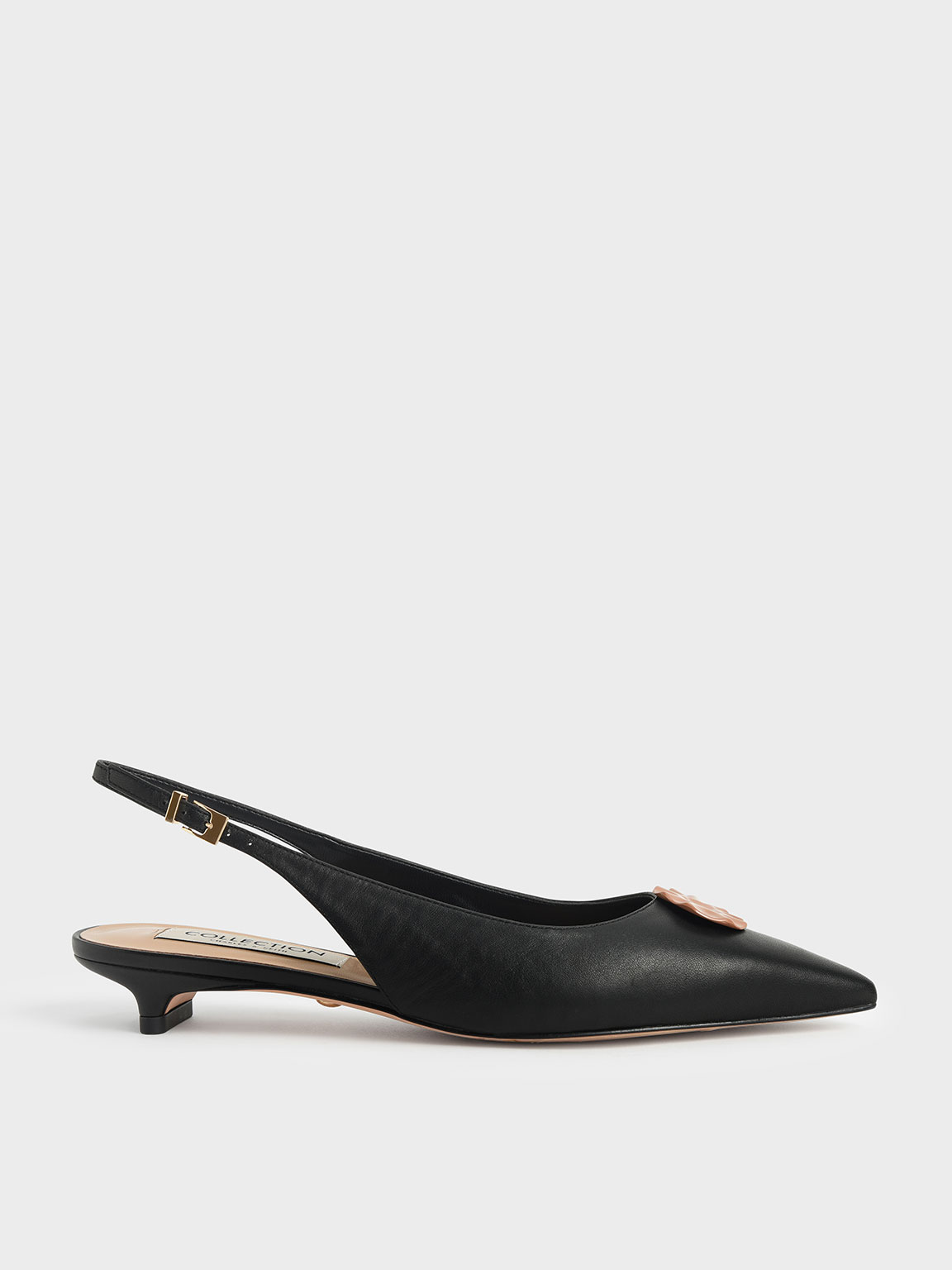 

Leather Embellished Slingback Ballerinas, Black