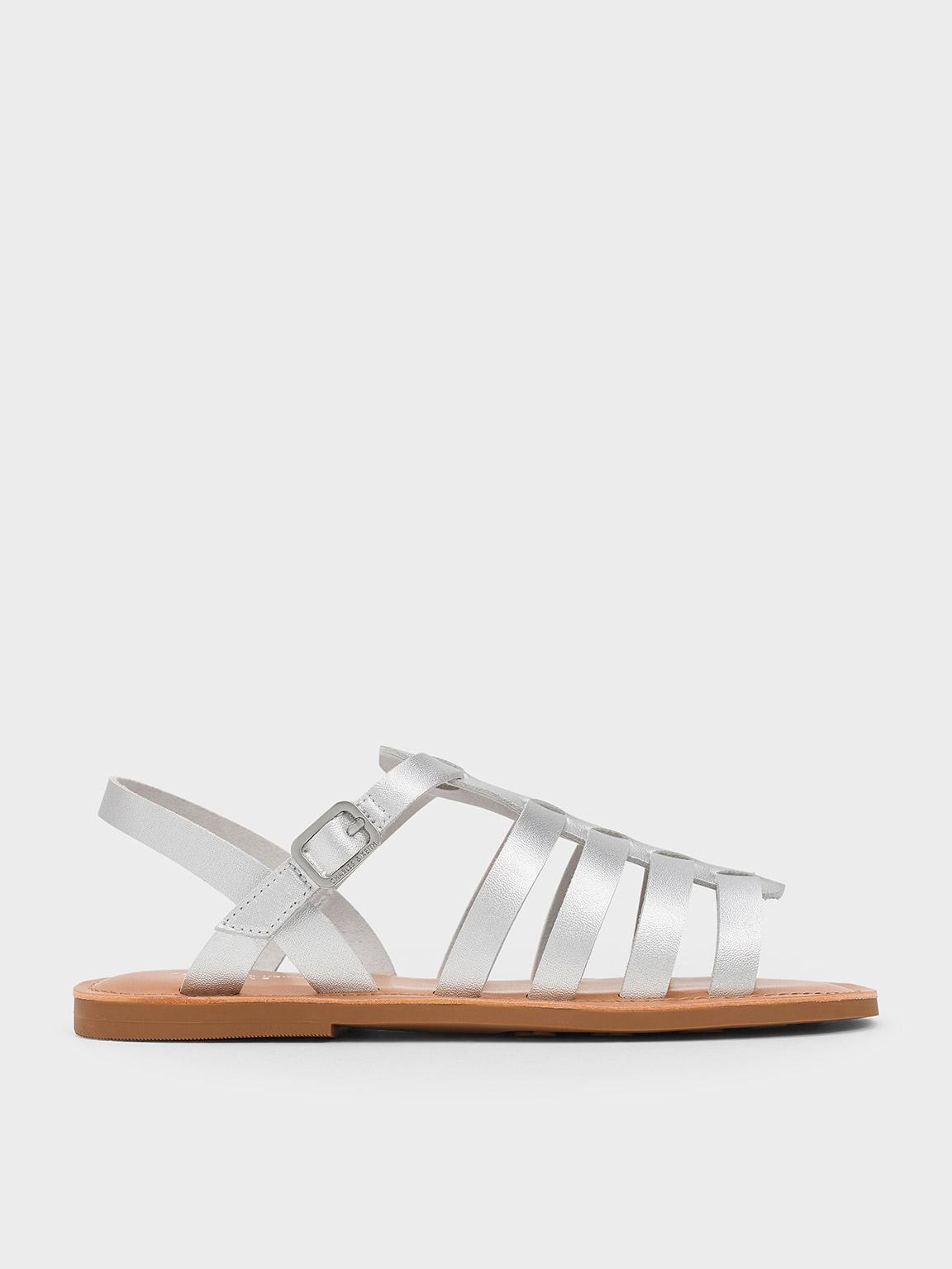 Shop Charles & Keith - Girls' Metallic Caged Sandals In Silver