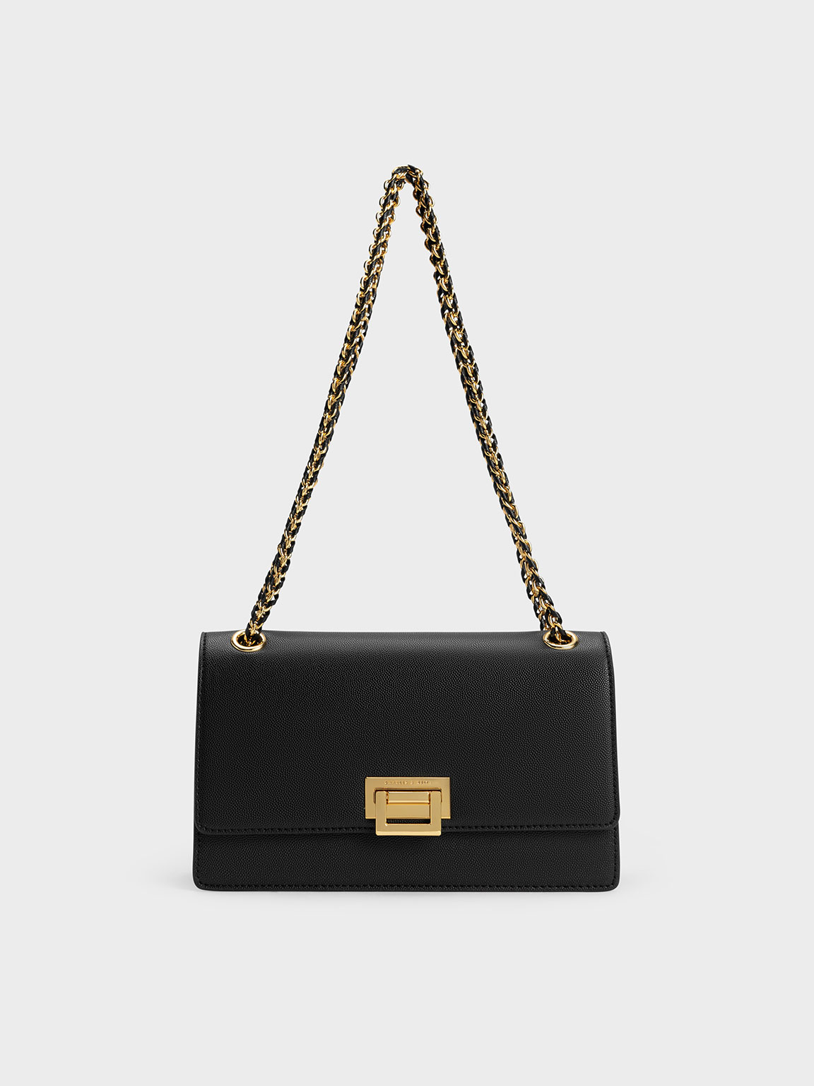 ◆Charles&Keith◆ CK22084048711 llic Accent Front Flap B Charles & Keith Metallic Accent Front Flap Bag In Black