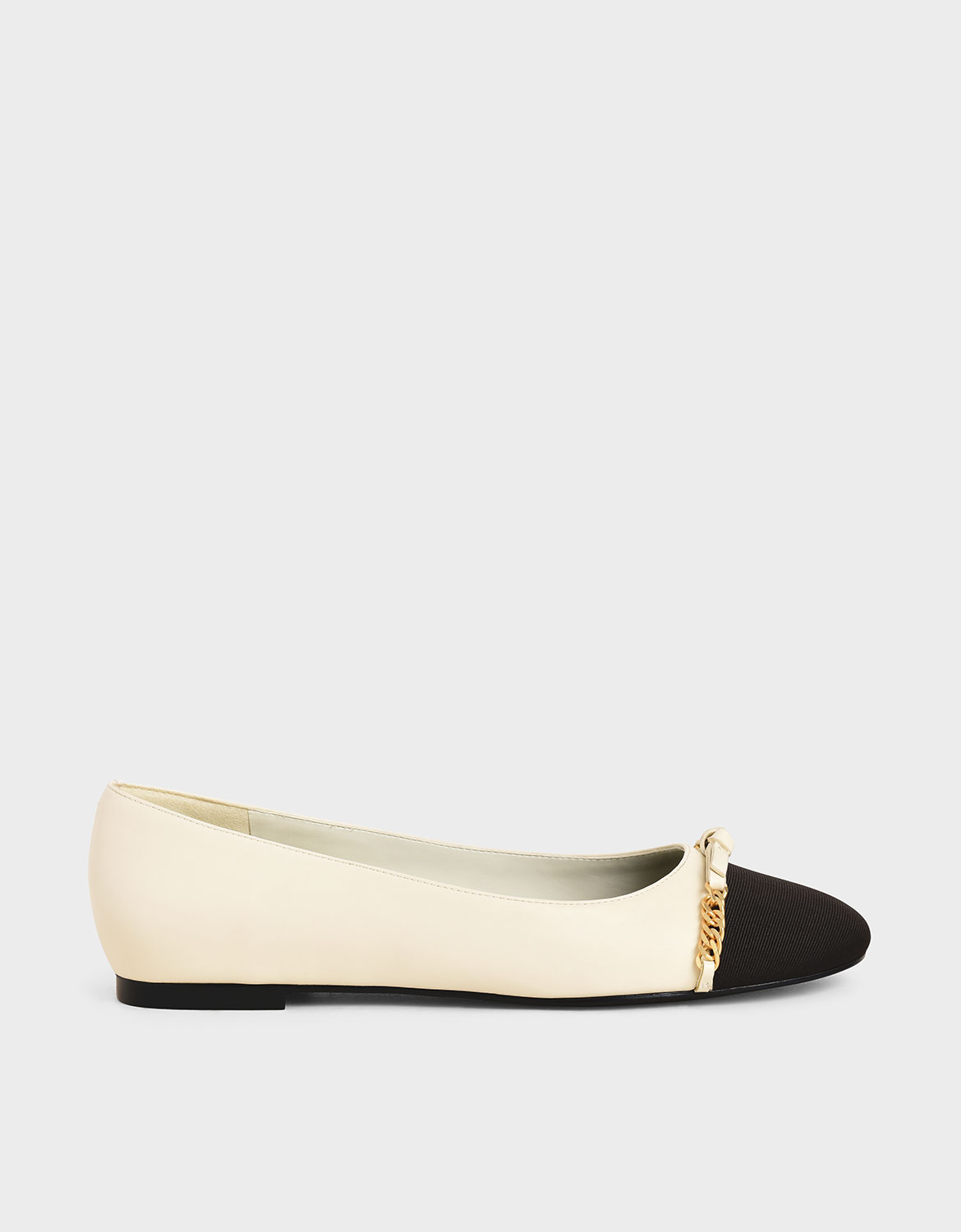 

Grosgrain Chain-Link Ballerina Flats, Cream