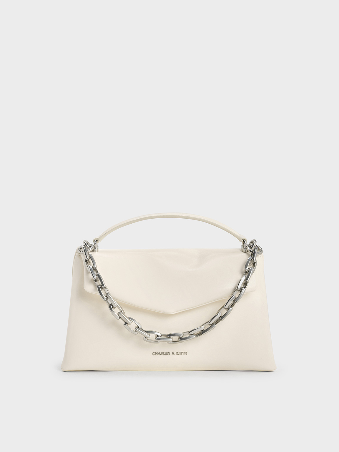 Charles & Keith - Andromeda Chunky-chain Top Handle Bag In Cream