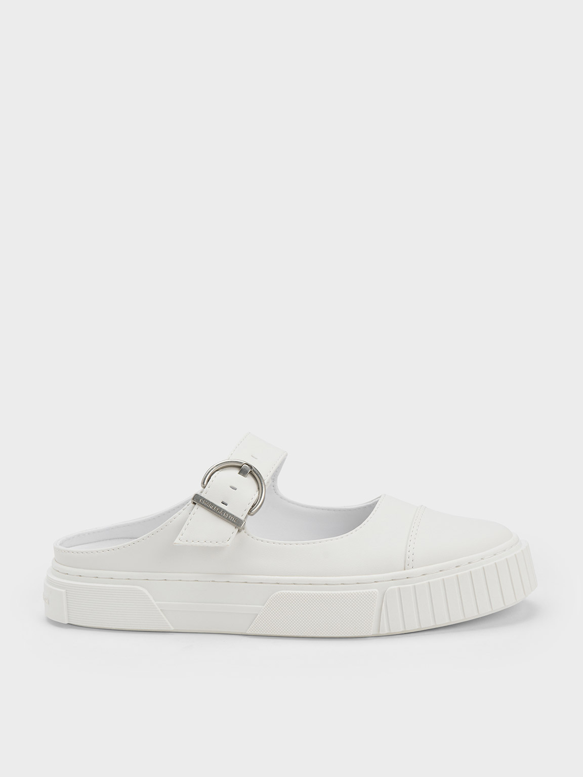 Charles & Keith Buckled Slip-on Sneakers In White