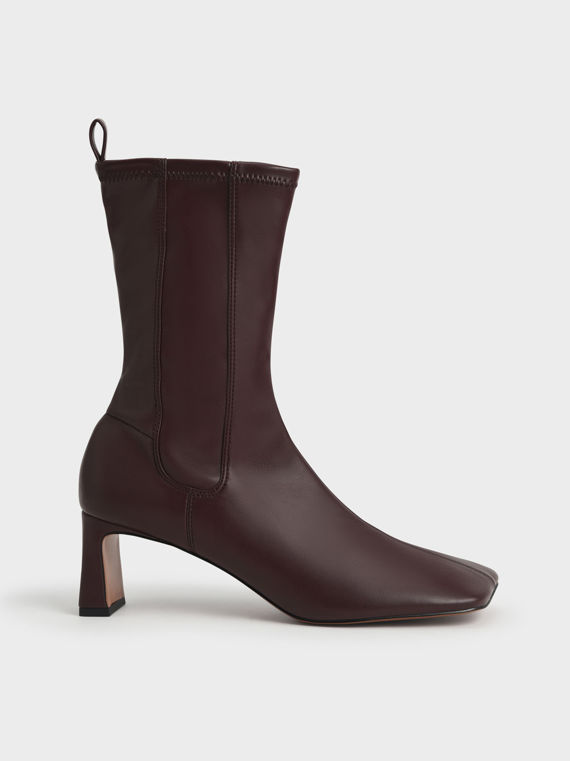 

Stitch-Trim Slip-On Calf Boots, Dark brown