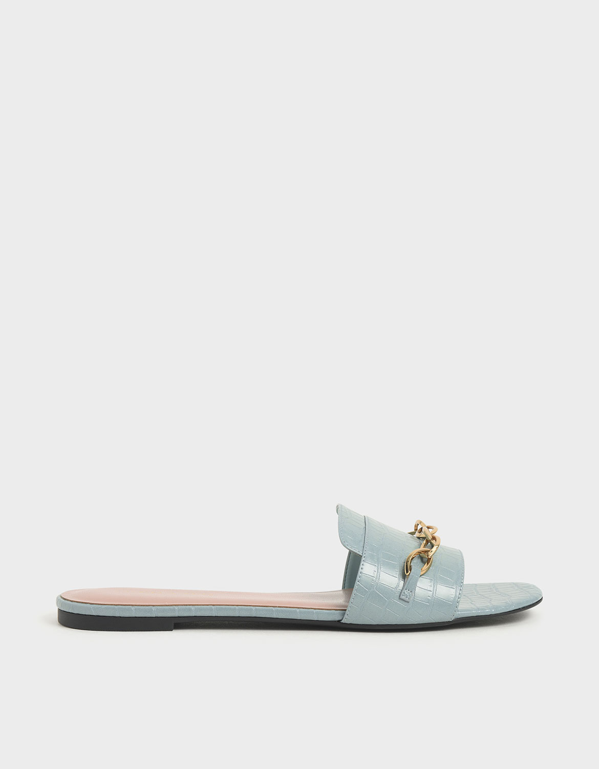 

Croc-Effect Chain Link Slide Sandals, Blue