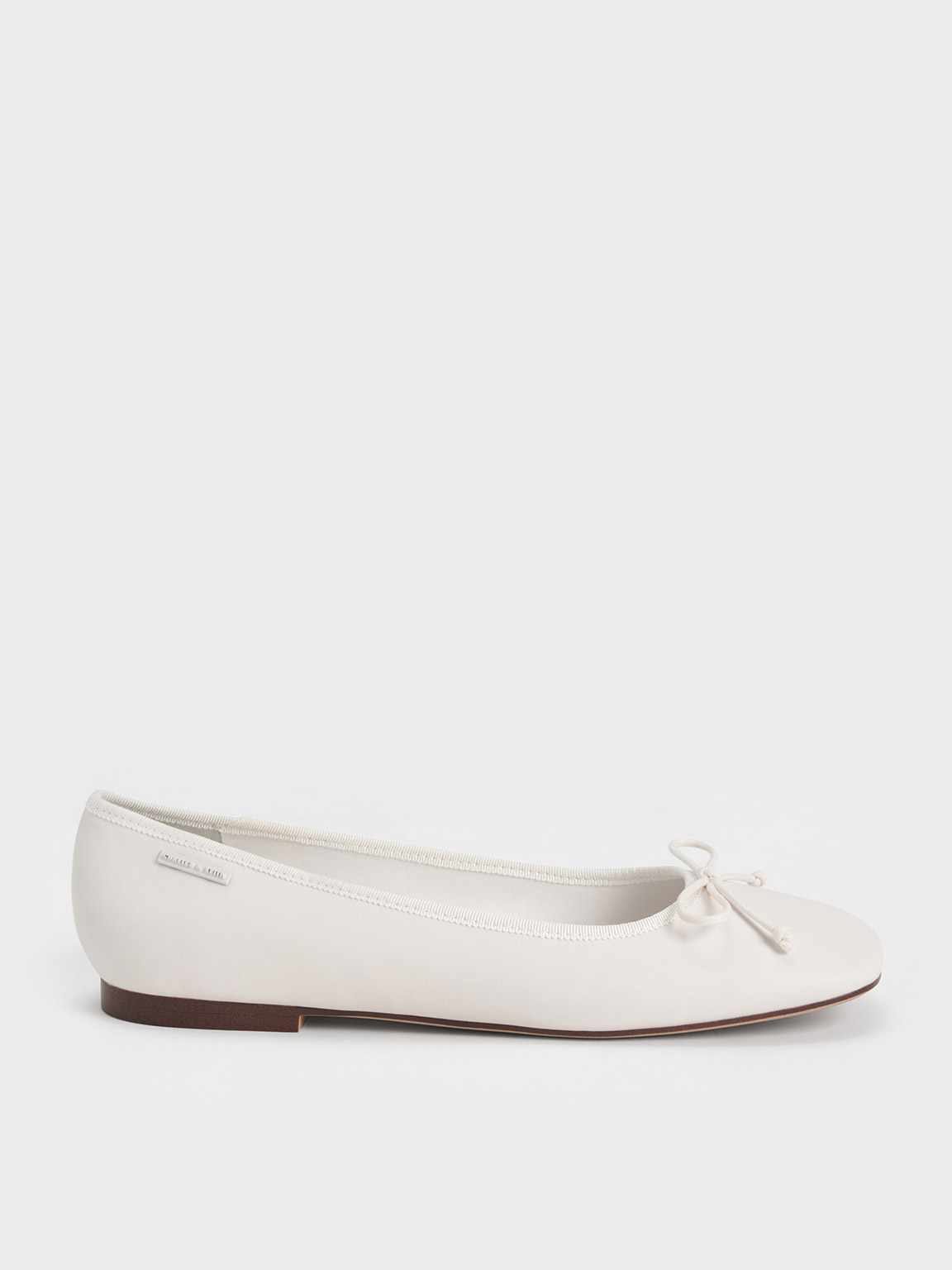 Charles & Keith Rounded Square-toe Bow Ballerinas In White