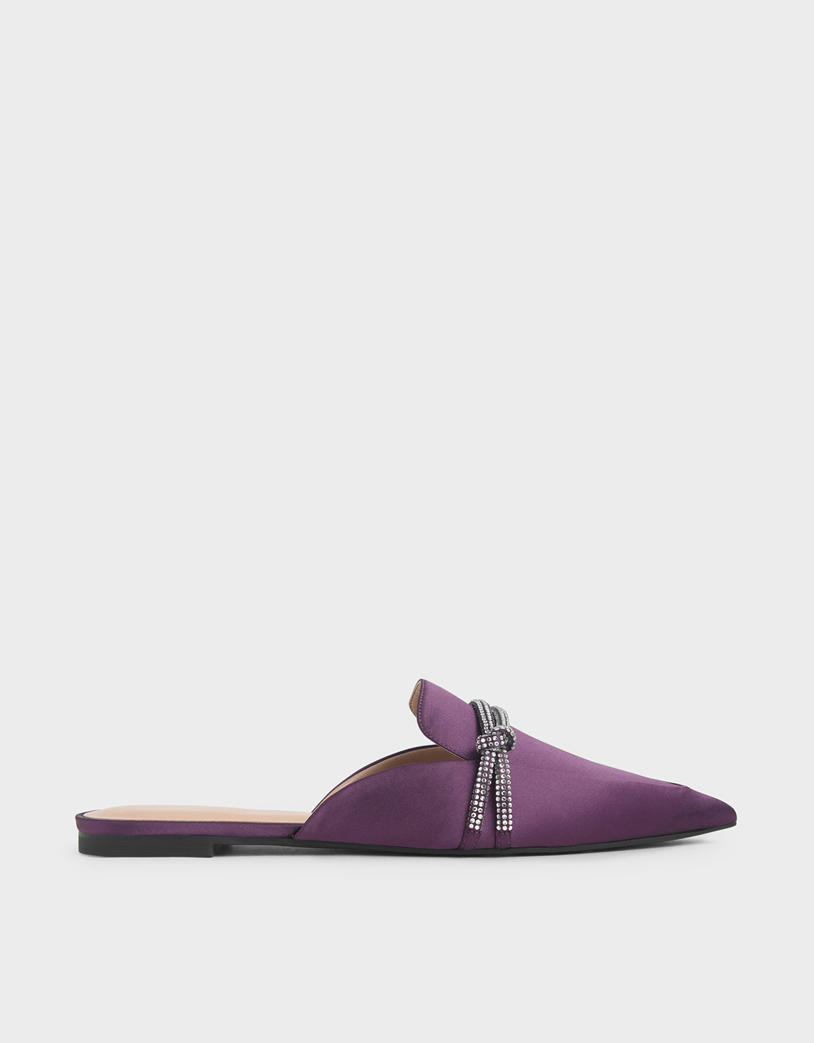 

Satin Embellished-Knot Mules, Purple