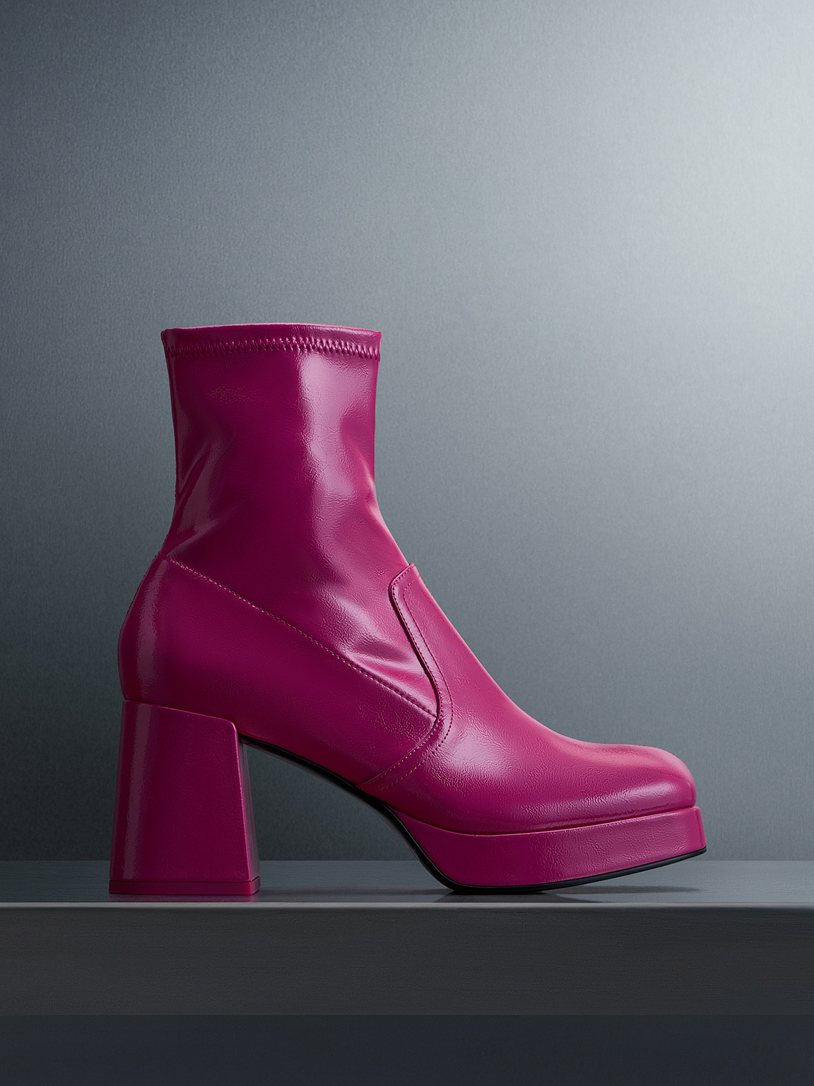Patent Crinkle-Effect Block-Heel Boots