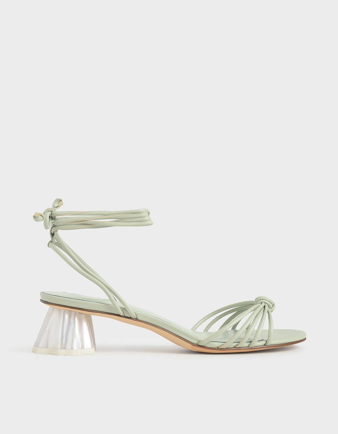 

Geometric Heel Ankle Tie Sandals, Mint green